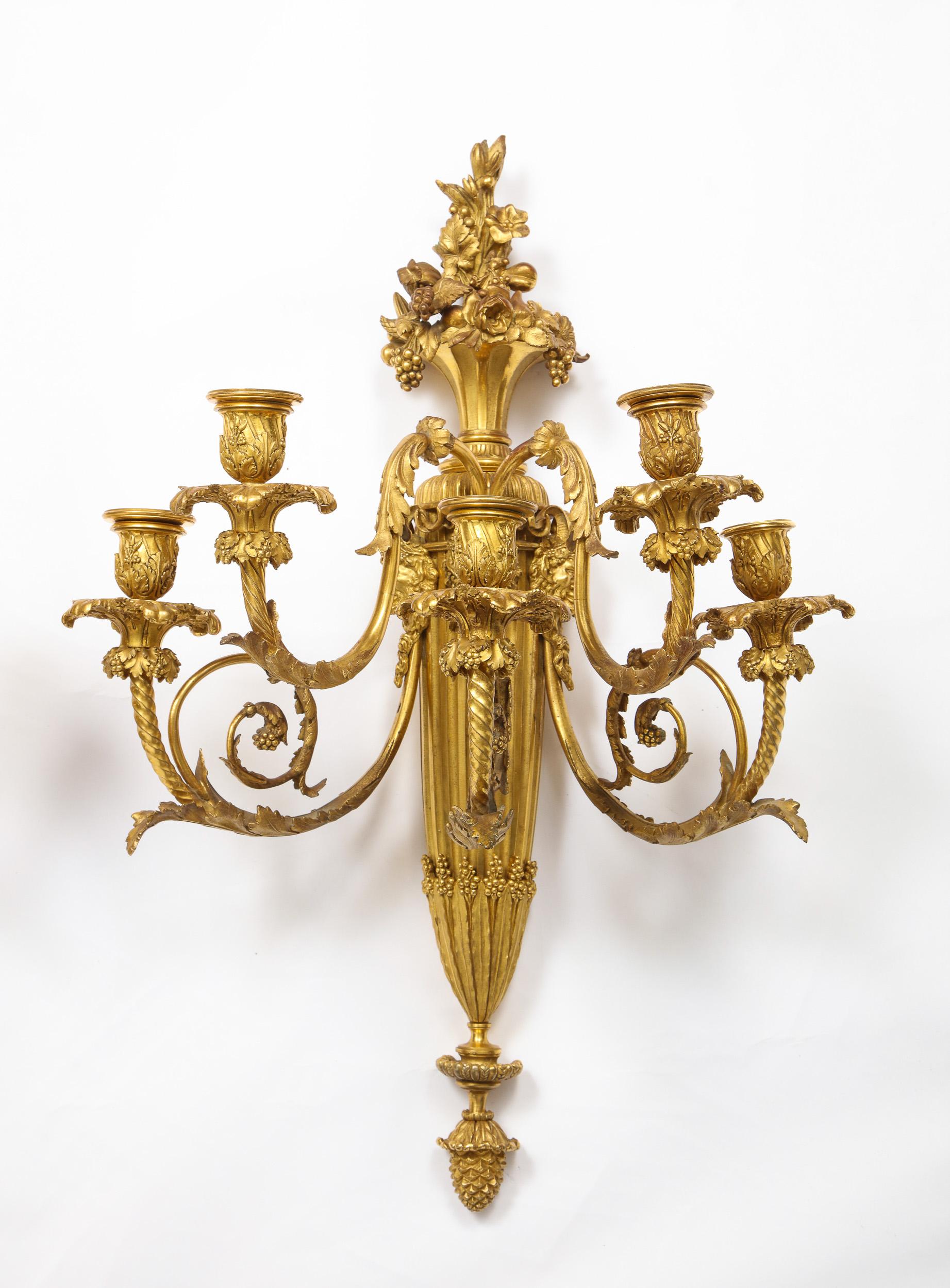 Attrib Henry Dasson Louis XVI Style French Ormolu Bronze Wall Appliques, Sconces In Good Condition In New York, NY