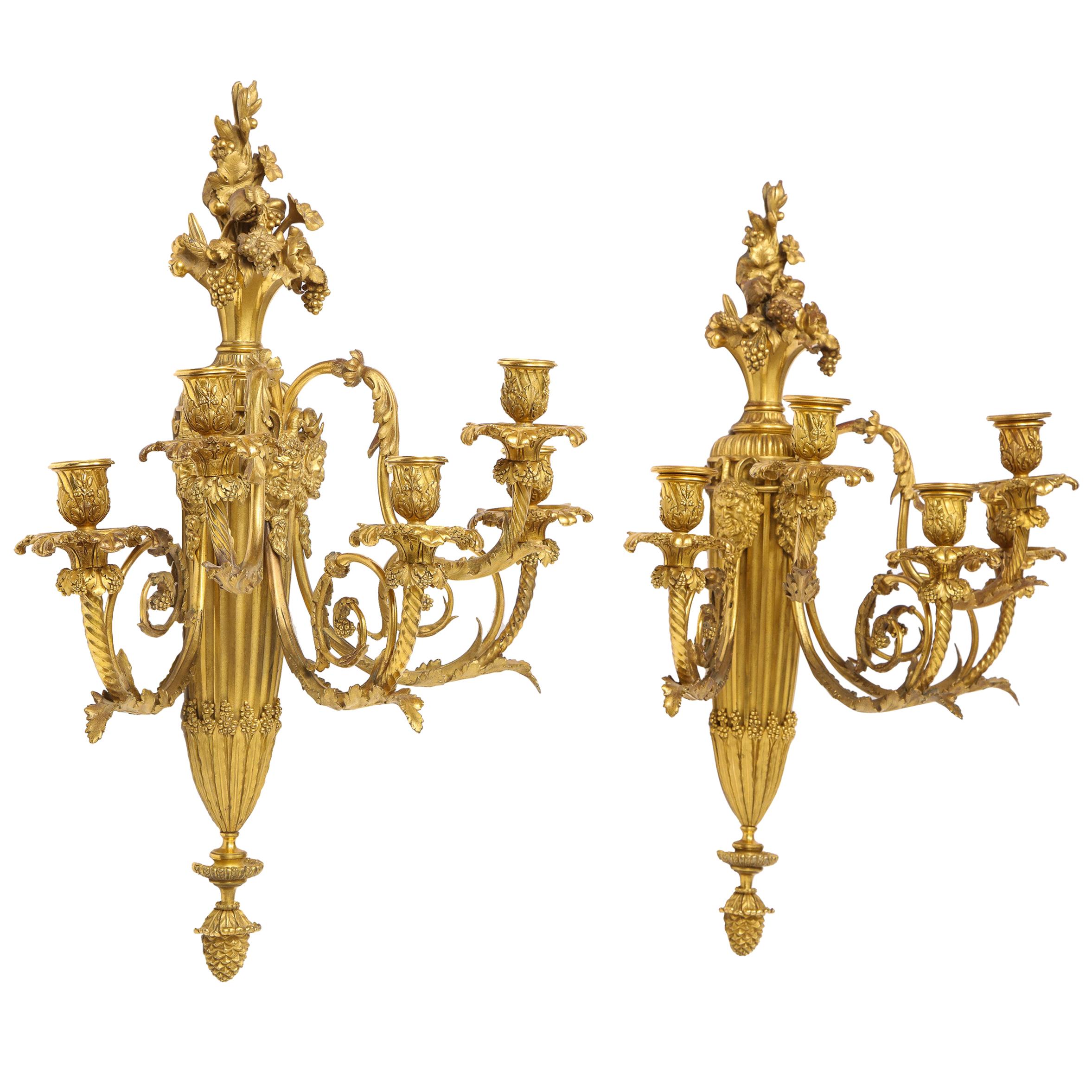 Attrib Henry Dasson Louis XVI Style French Ormolu Bronze Wall Appliques, Sconces