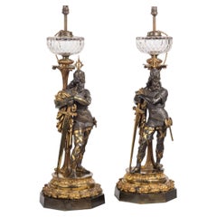Very Fine Pair of Mid-Victorian Parcel Gilt Bronze Oil Lamps, by Hinks