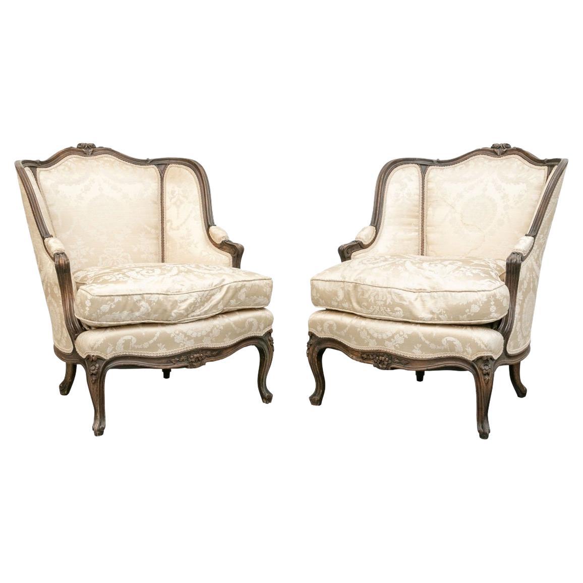 Very Fine Pair of Petite French Style Sectioned Back Bergeres