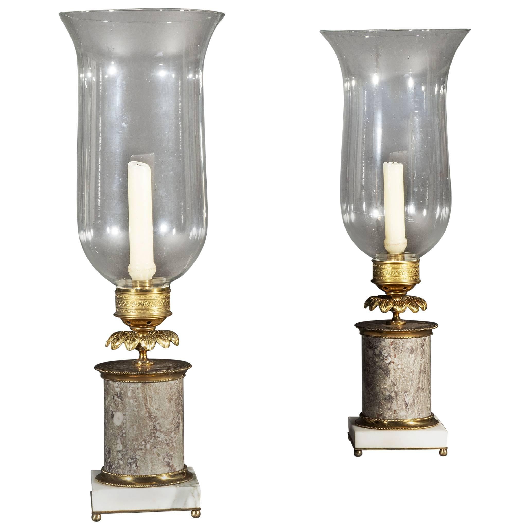 Very Fine Pair of Regency Period Gilt Ormolu and Marble Candlesticks  For Sale