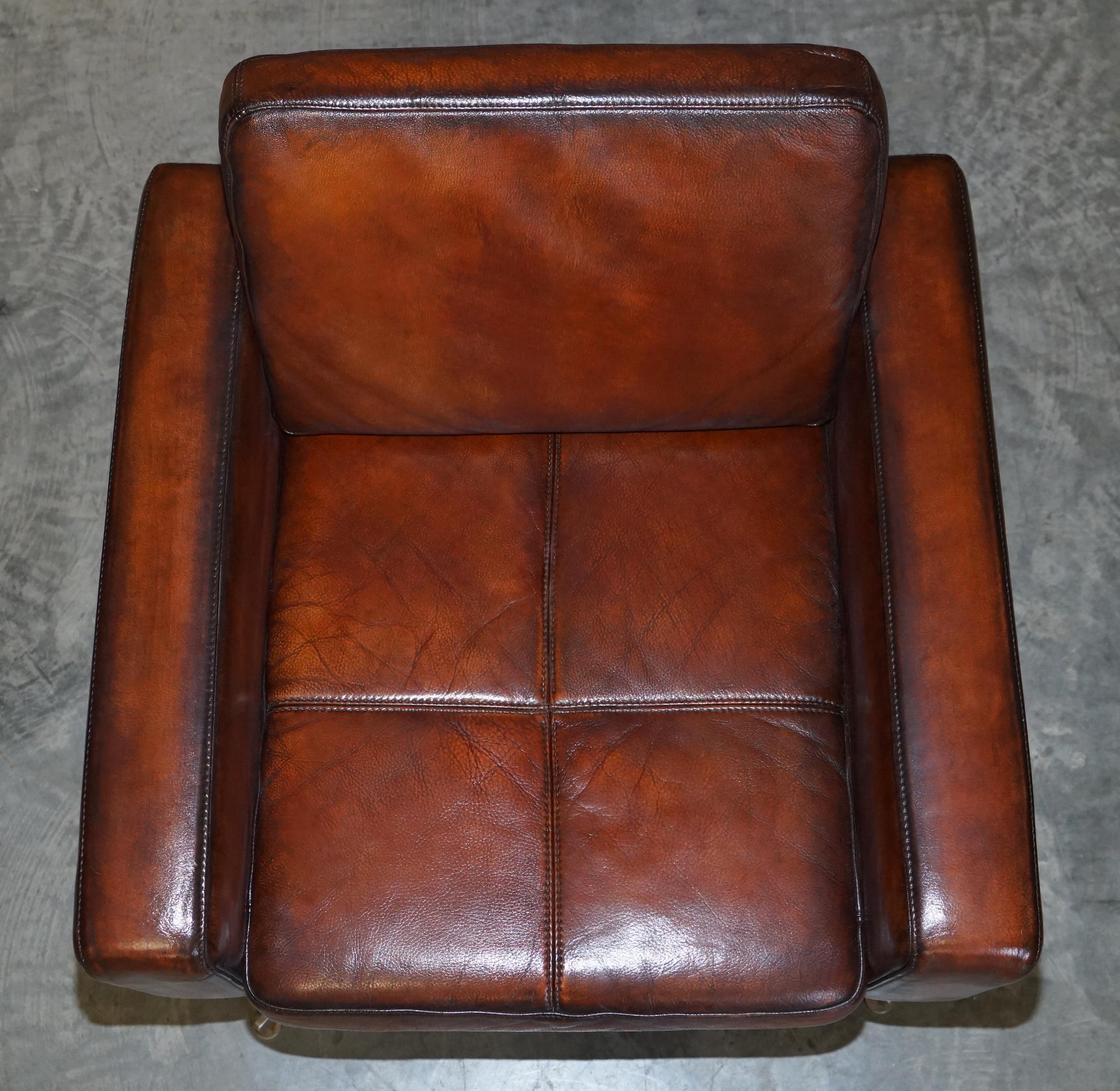 Very Fine Pair of Vintage Hand Dyed Bolia Whisky Brown Leather Swivel Armchairs 10