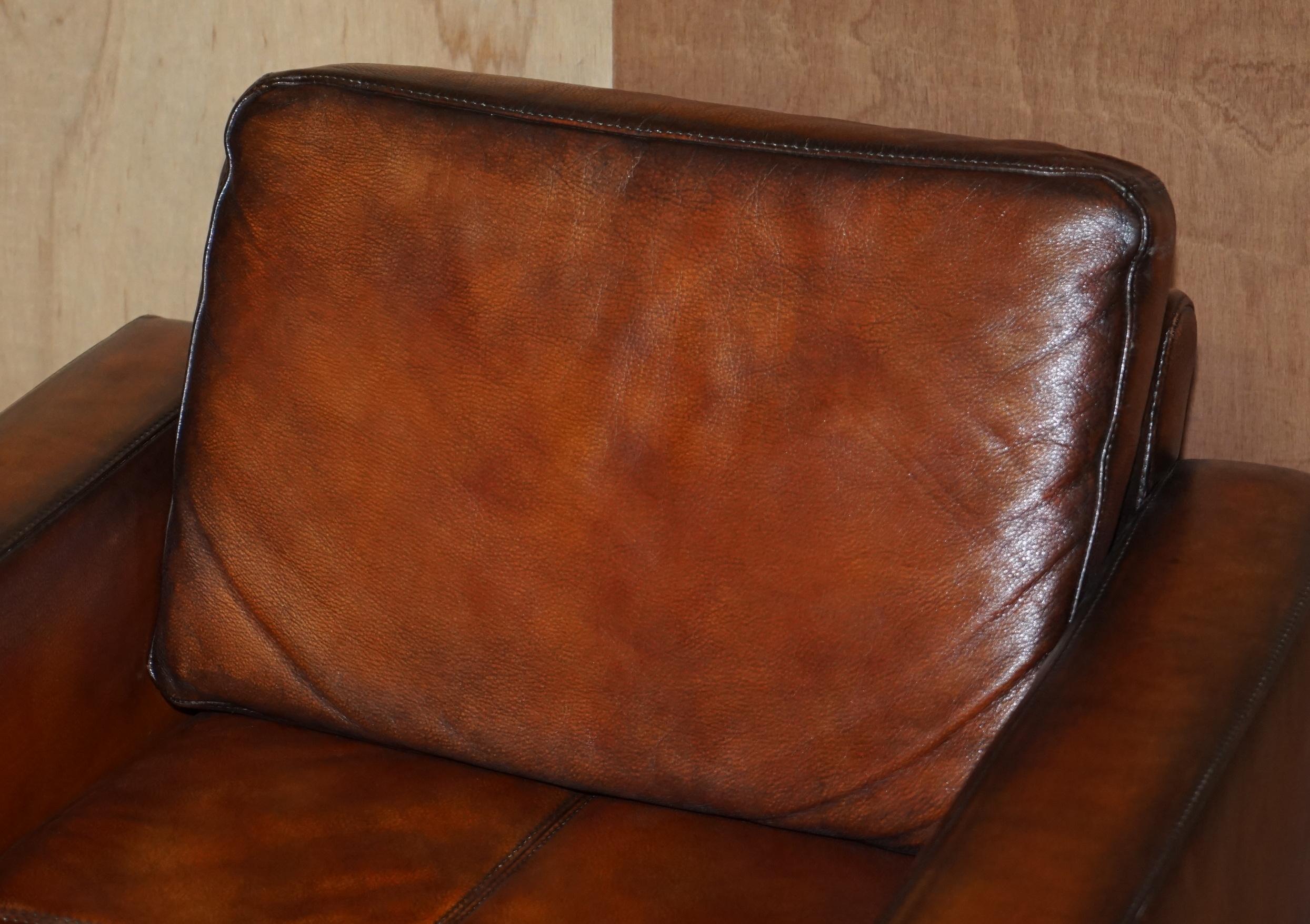 Hand-Crafted Very Fine Pair of Vintage Hand Dyed Bolia Whisky Brown Leather Swivel Armchairs