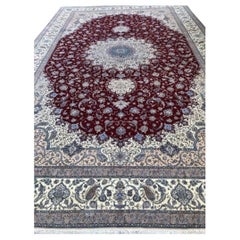 Très beau tapis persan Naeen en soie et laine de taille Palace - 16.7' 26.5'.