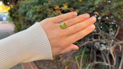 Very Fine Peridot Ring With Diamonds 6.40 Carats 18K White Gold