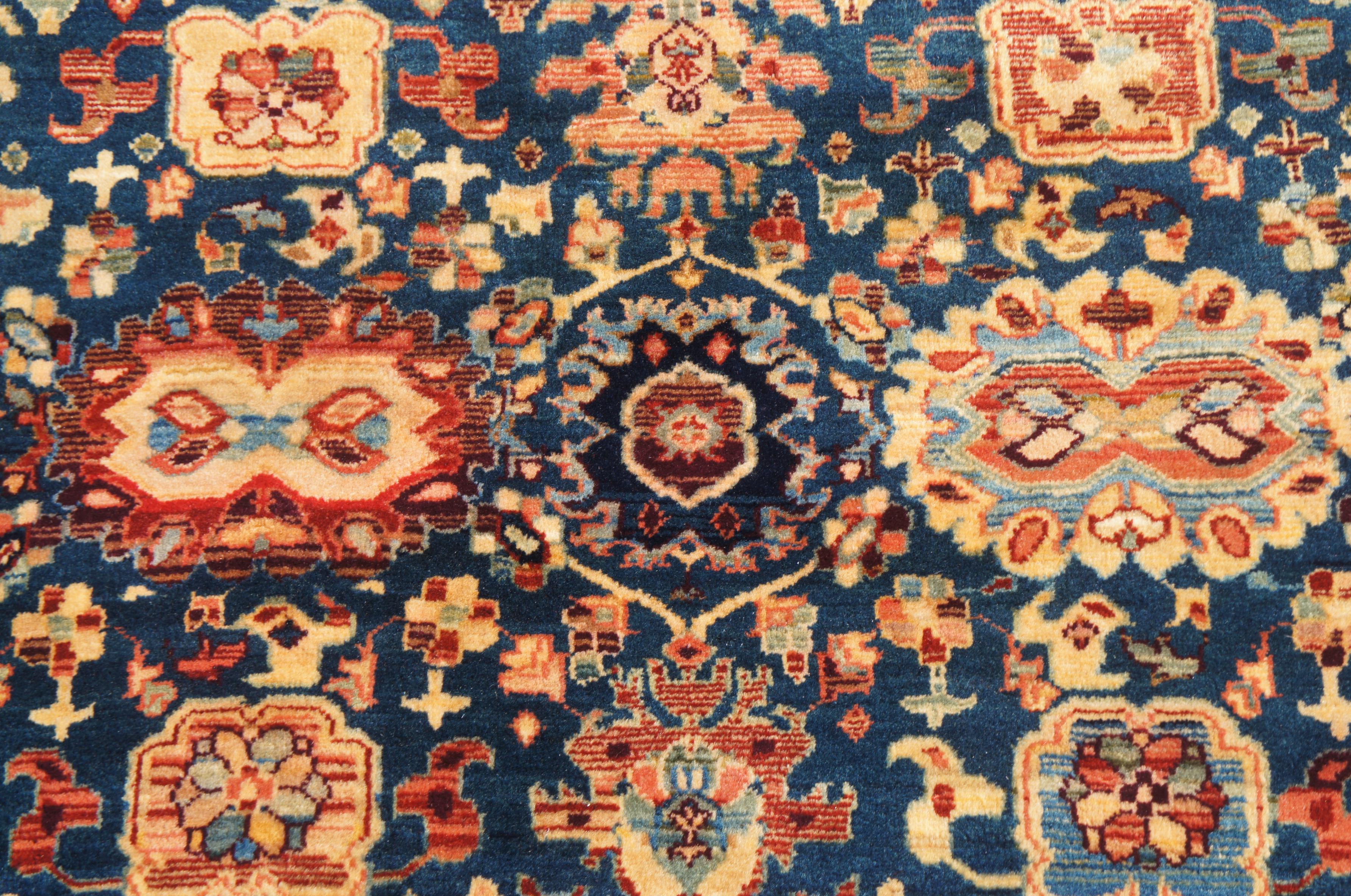Wool Very Fine Persian Bijar Hand Knotted Gold & Blue Floral Area Rug Carpet 8' x 10' For Sale