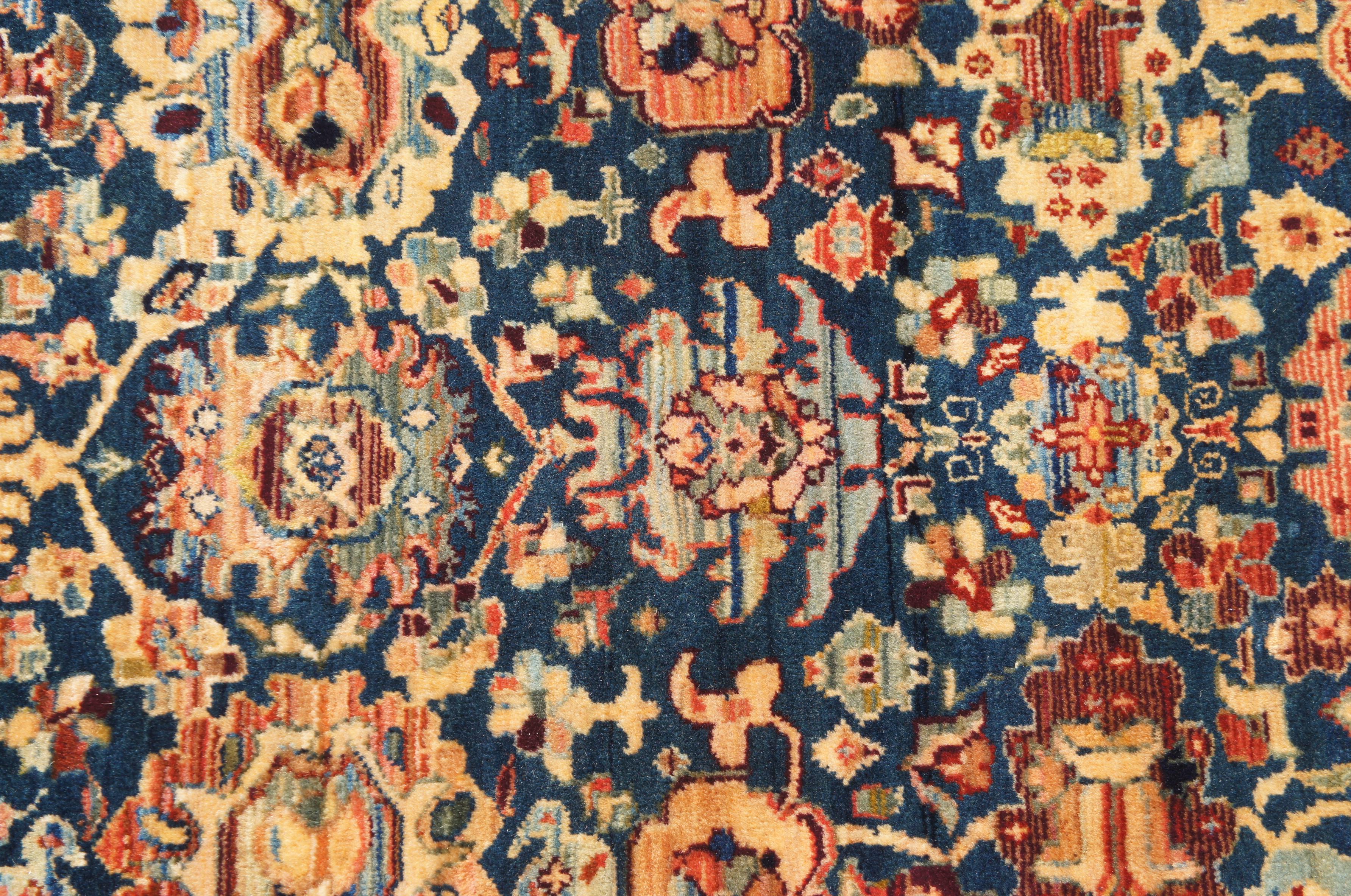Very Fine Persian Bijar Hand Knotted Gold & Blue Floral Area Rug Carpet 8' x 10' For Sale 1
