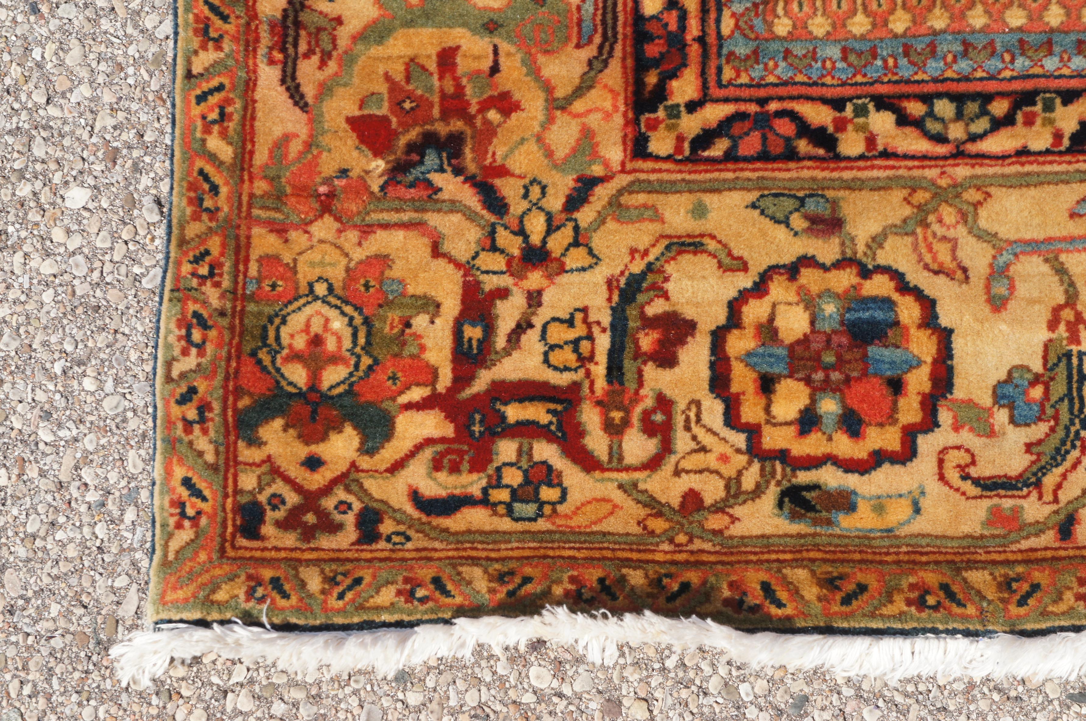 Very Fine Persian Bijar Hand Knotted Gold & Blue Floral Area Rug Carpet 8' x 10' For Sale 3