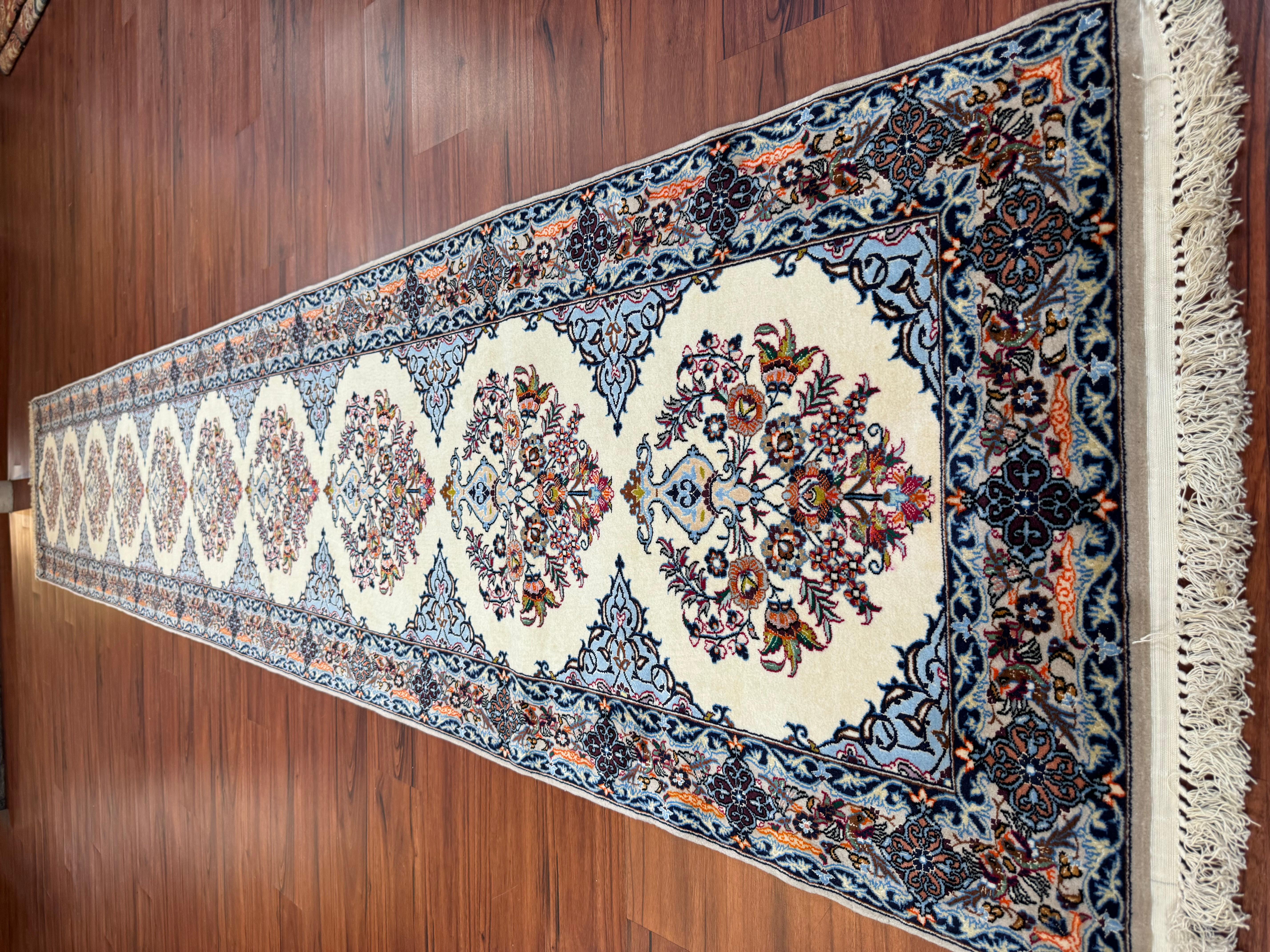 Wool Very Fine Persian Isfahan Runner Rug For Sale