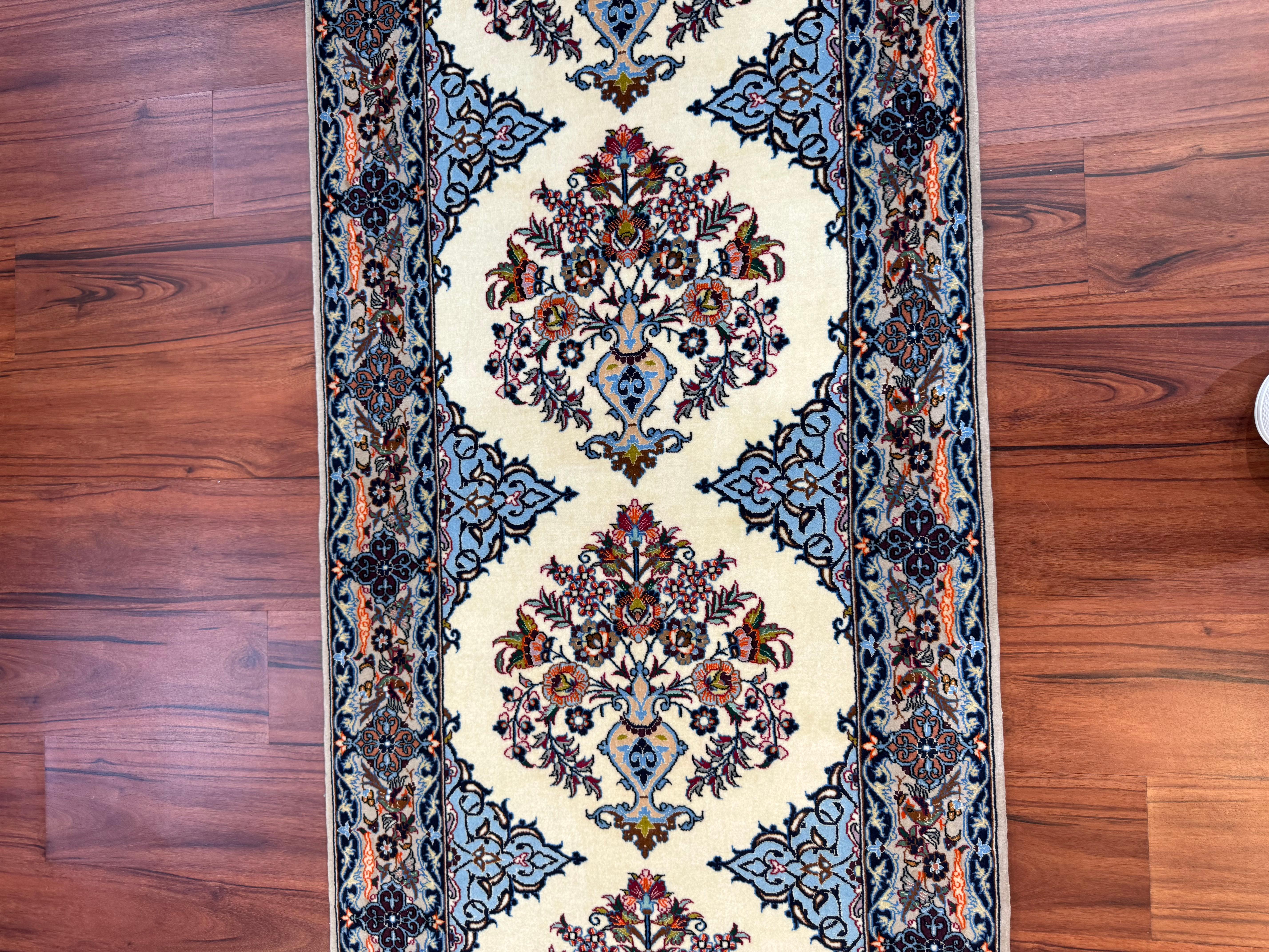 Hand-Knotted Very Fine Persian Isfahan Runner Rug For Sale