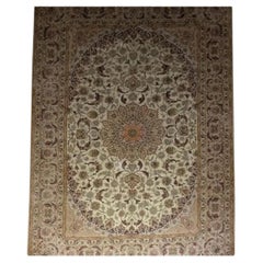 Très beau tapis persan Isfahan en soie et laine - 11.6' x 8.4'