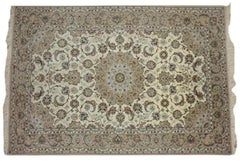 Très beau tapis persan Isfahan en soie et laine - 5' x 8'