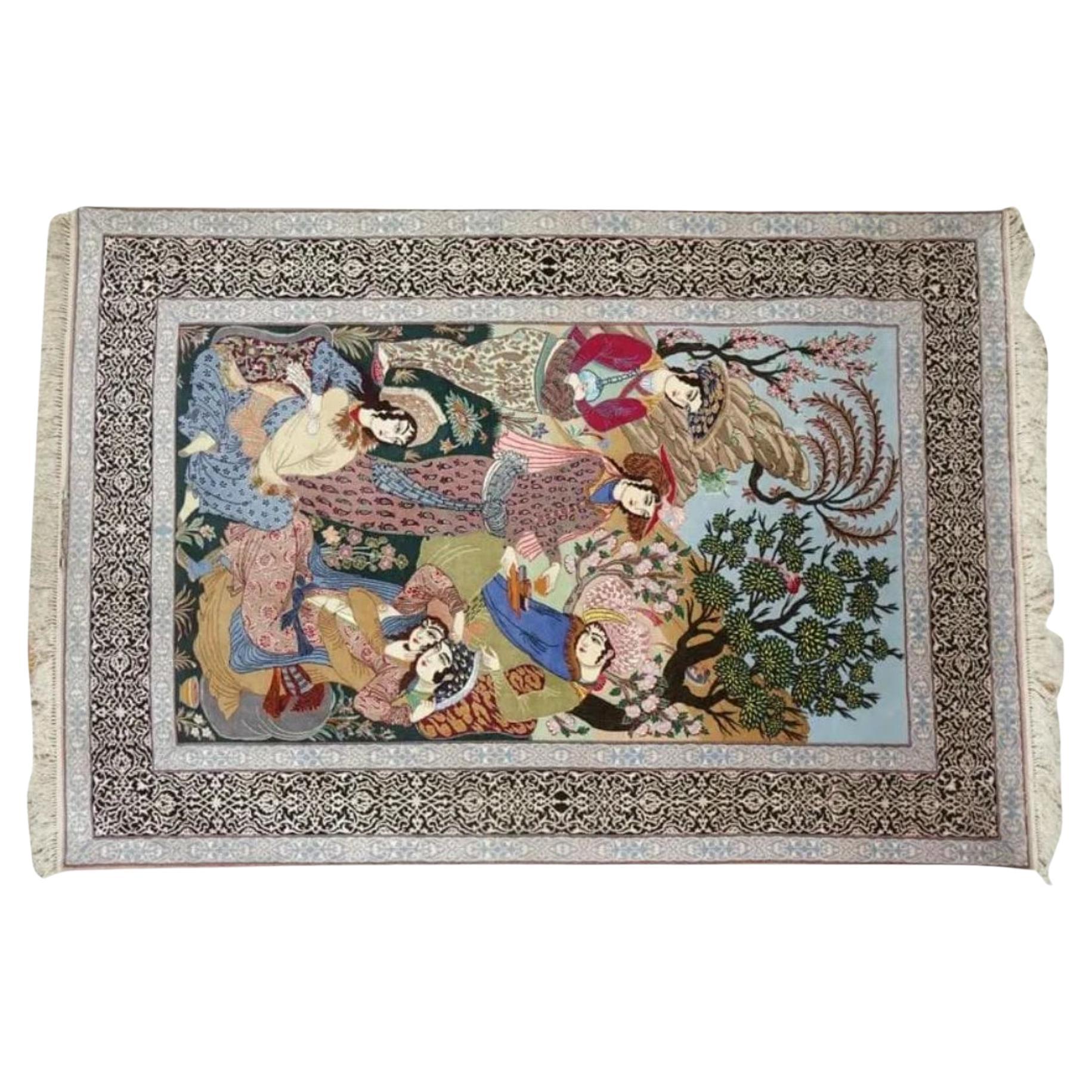 Très beau tapis persan d'Ispahan en soie et laine - 7,7' x 5'