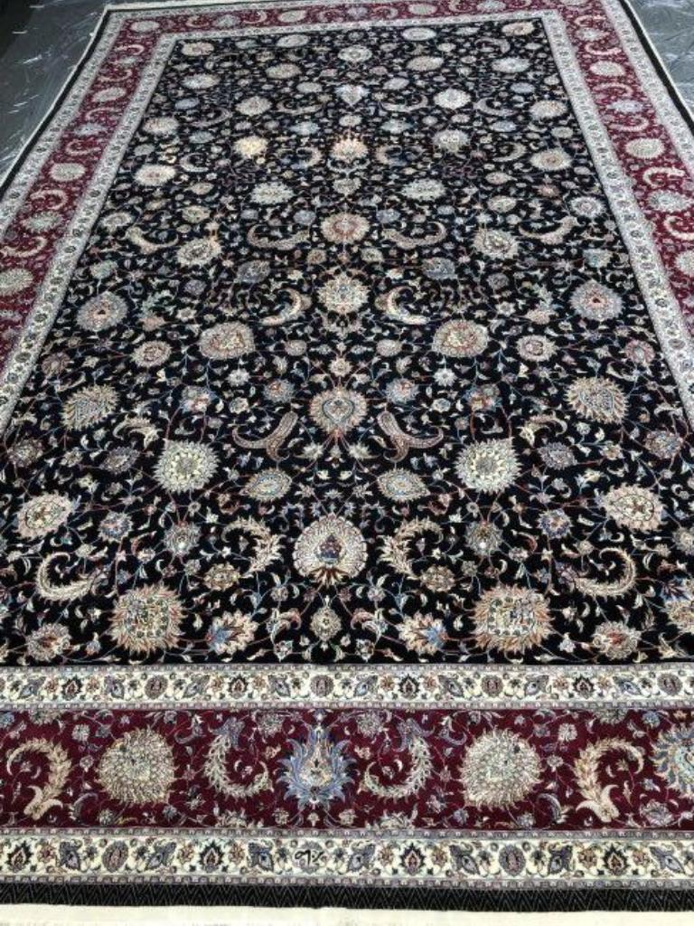 Very fine Persian Rug Mashhad 800 Knots per inch, Size 21.2 x 12.10 Iran Mashhad Saber  Wool and Silk with Silk Foundation. This is a very sought after rug. Very collectible. A true museum piece. It contains 29,000,000 knots which would translate to