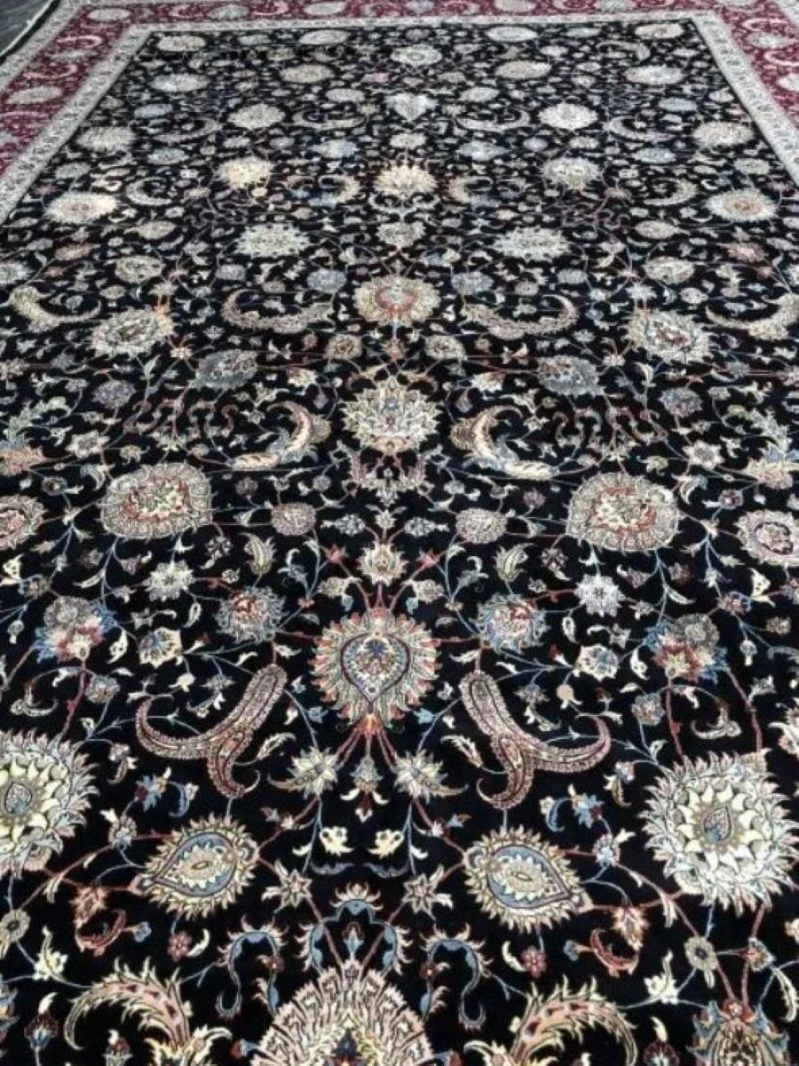 Very fine Persian Rug Mashhad 800 Knots per inch, Size 21.2 x 12.10 Iran Mashhad Saber  Wool and Silk with Silk Foundation. This is a very sought after rug. Very collectible. A true museum piece. It contains 29,000,000 knots which would translate to