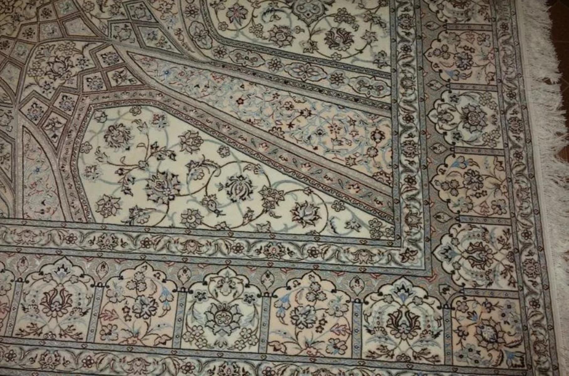 Very fine Persian Rug Nain 500 Knots per inch, Size 10.2 x 6.11 Iran Nain Habbibian Wool and Silk. Around 5,000,000 knots tied by hand one by one. It takes 3 years to complete this piece of art.