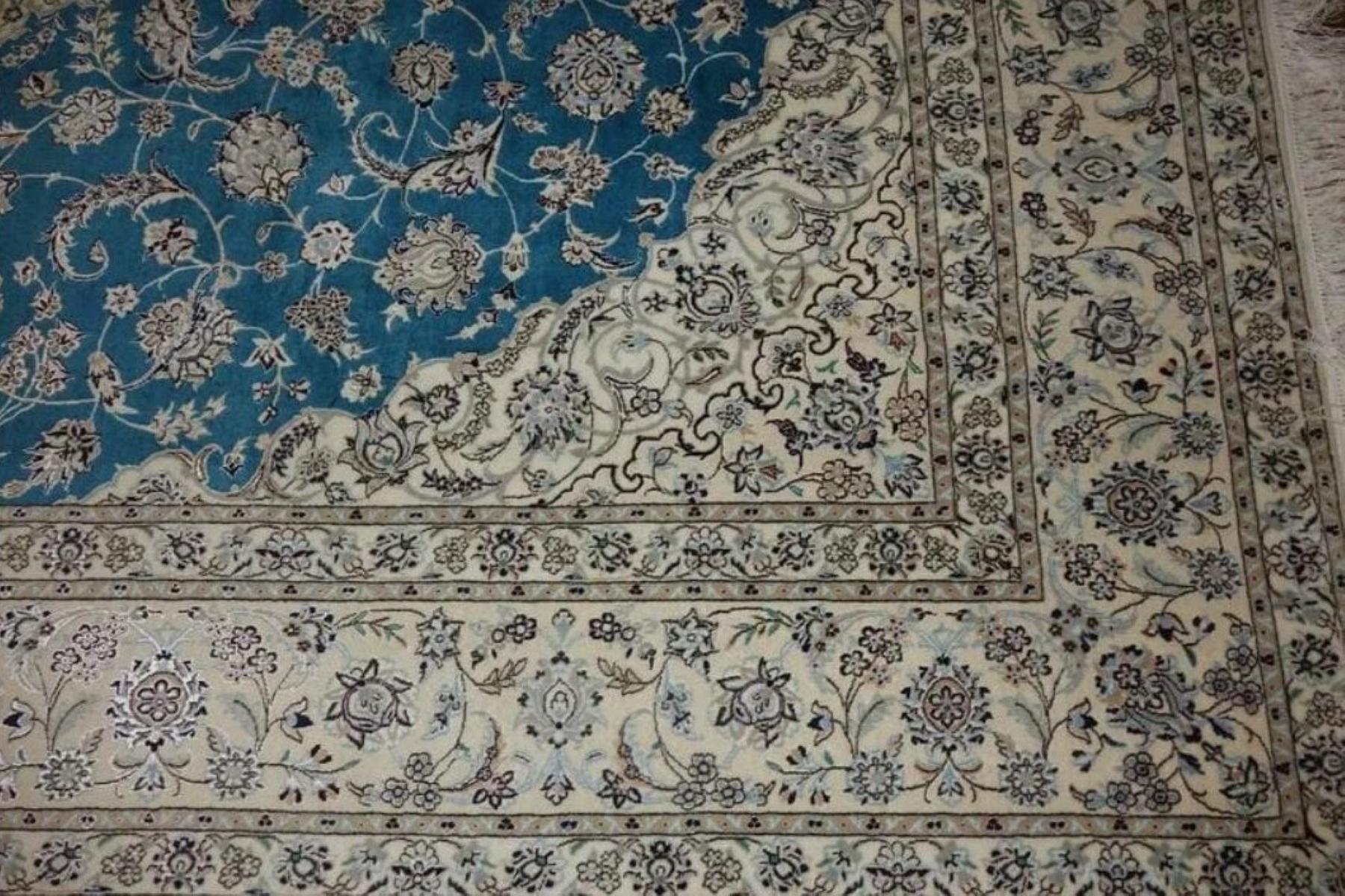 Very fine Persian Rug Nain 500 Knots per inch, Size 10.5 x 7.2 Iran Nain Habbibian Wool and Silk. Around 5,000,000 knots tied by hand one by one. It takes 3 years to complete this piece of art.