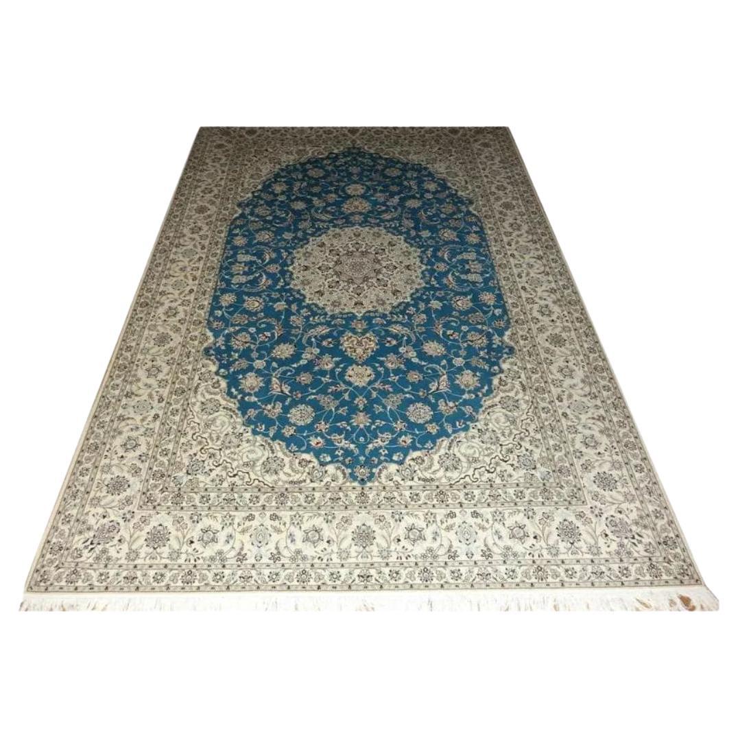 Très beau tapis persan Naeen en soie et laine - 10.5' x 7.2'. en vente
