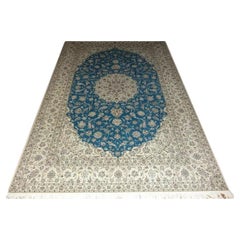 Feiner persischer Naeen-Teppich aus Seide und Wolle aus Persien - 10.5' x 7.2'