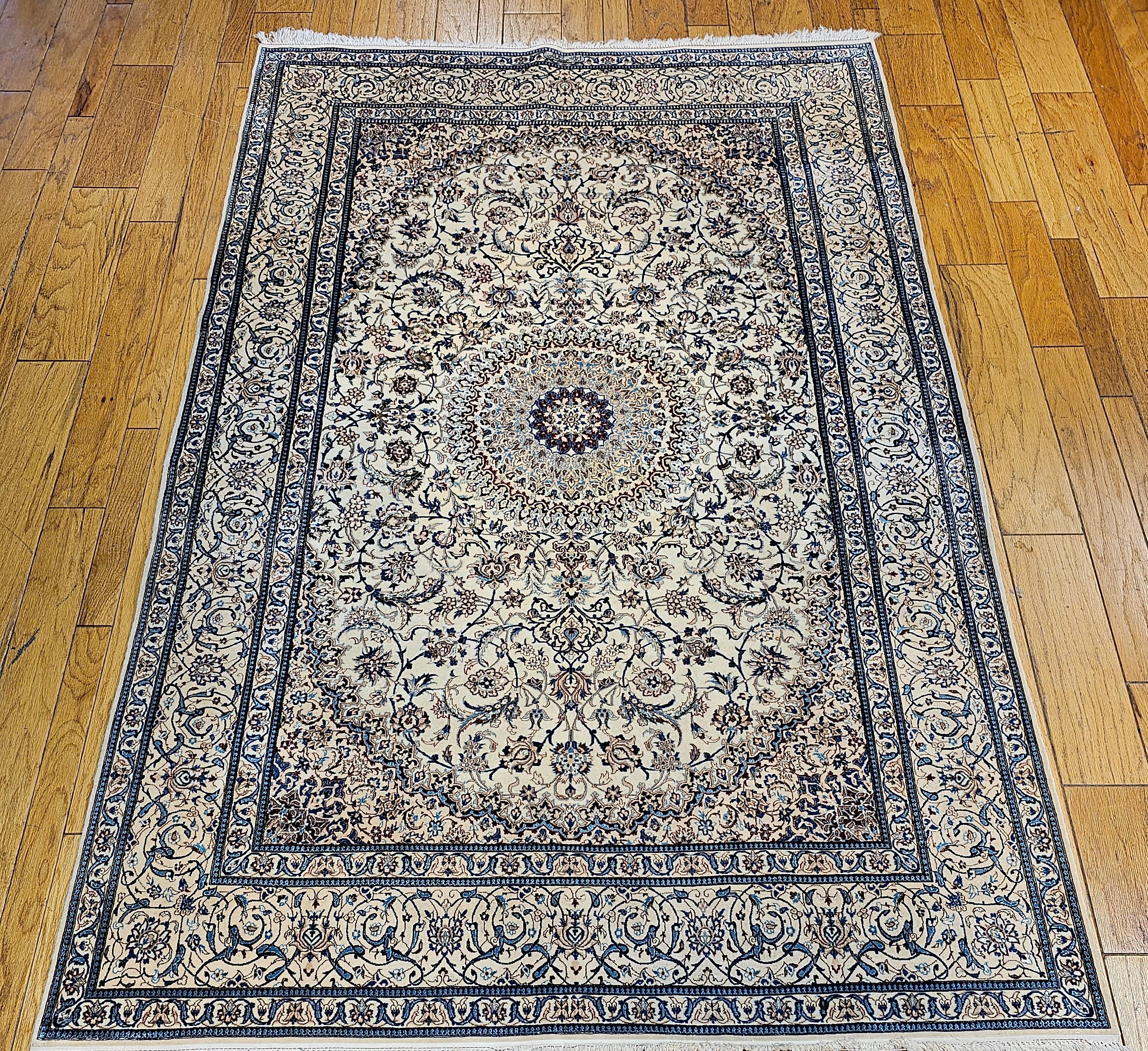 Vintage Persian Nain Habibian in Floral Pattern in Ivory, Pale Blue, Pale Green For Sale 10