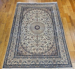 Vintage Room Size Persian Nain Habibian in Floral Pattern in Ivory, Blue