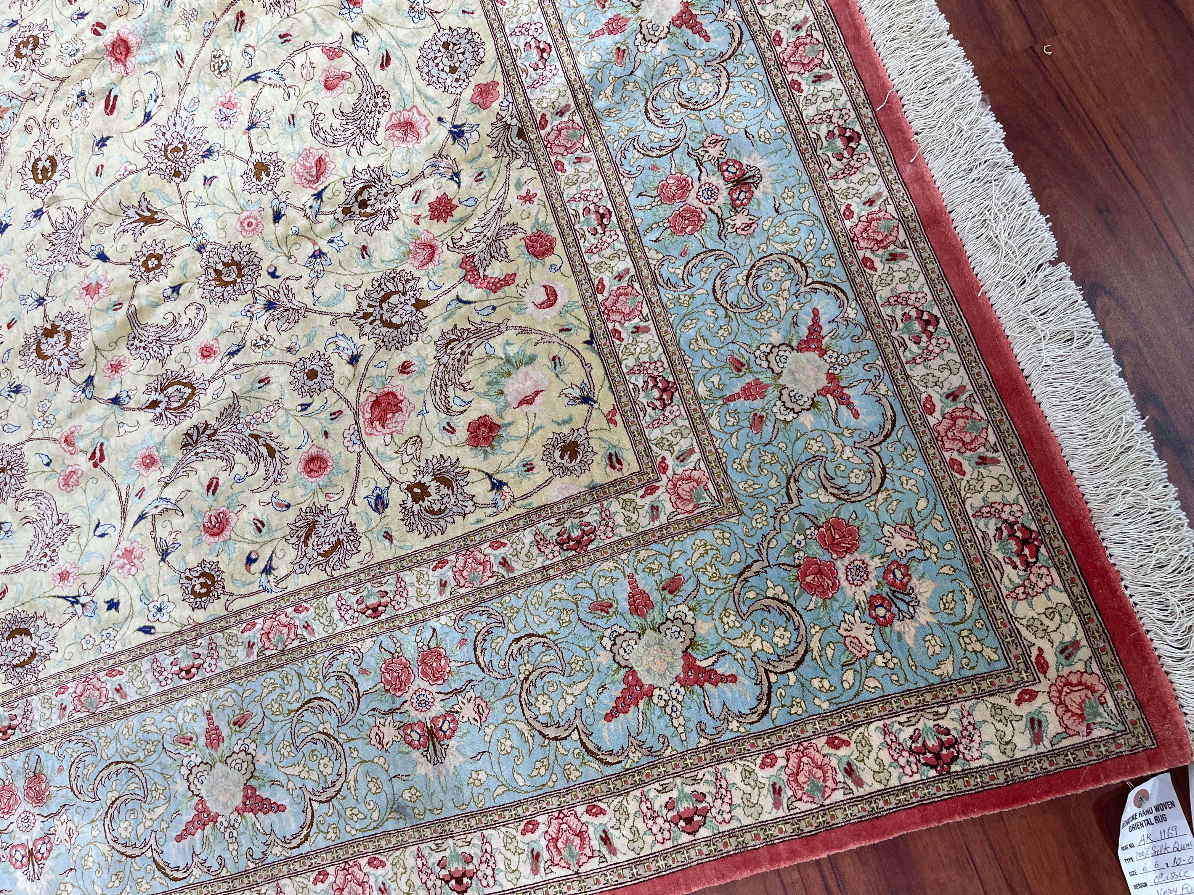 Hand-Knotted Very Fine Persian Qum Silk Rug/Carpet For Sale