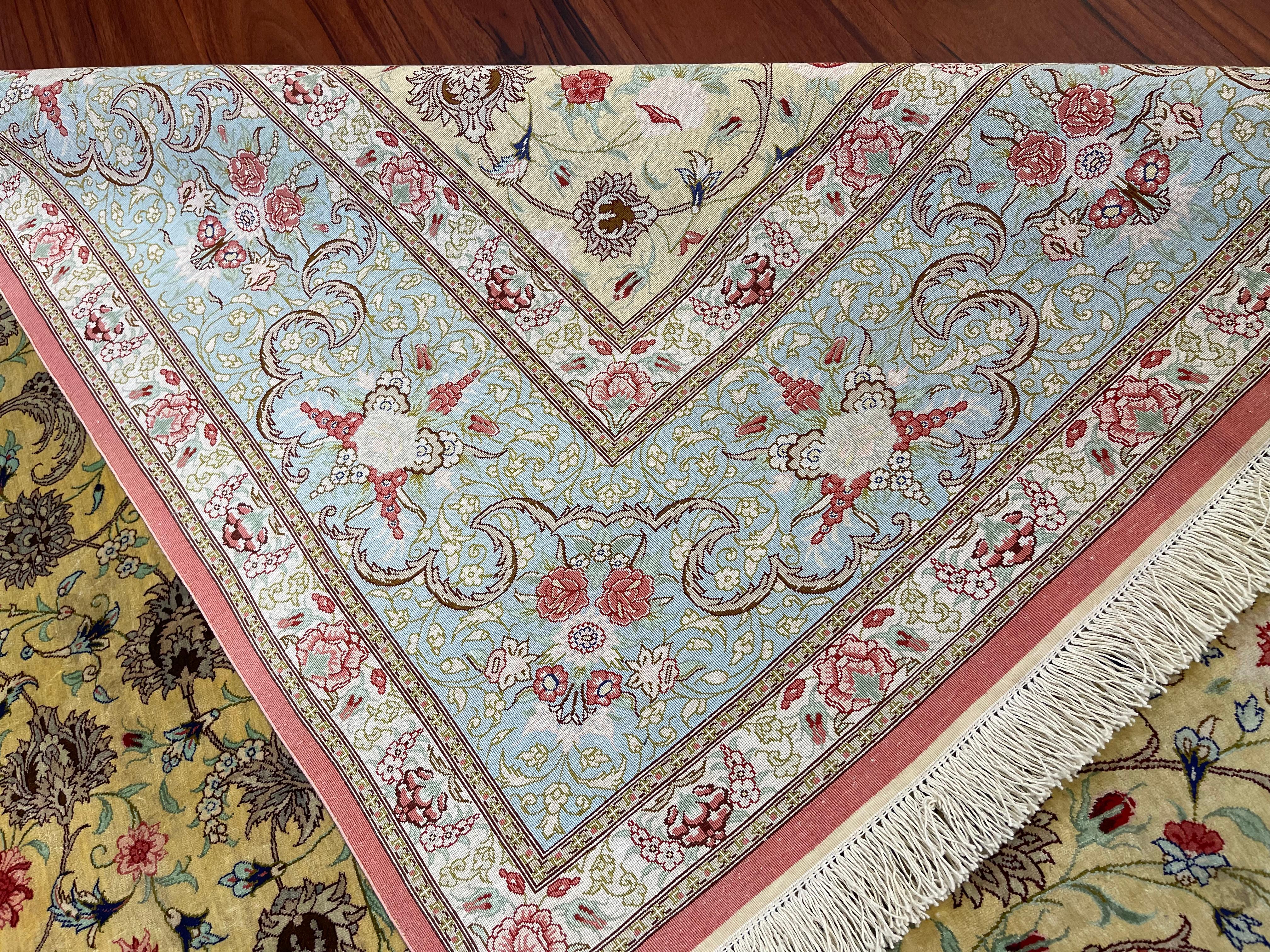 Soie Trs beau tapis/carpette persan en soie de Qum en vente