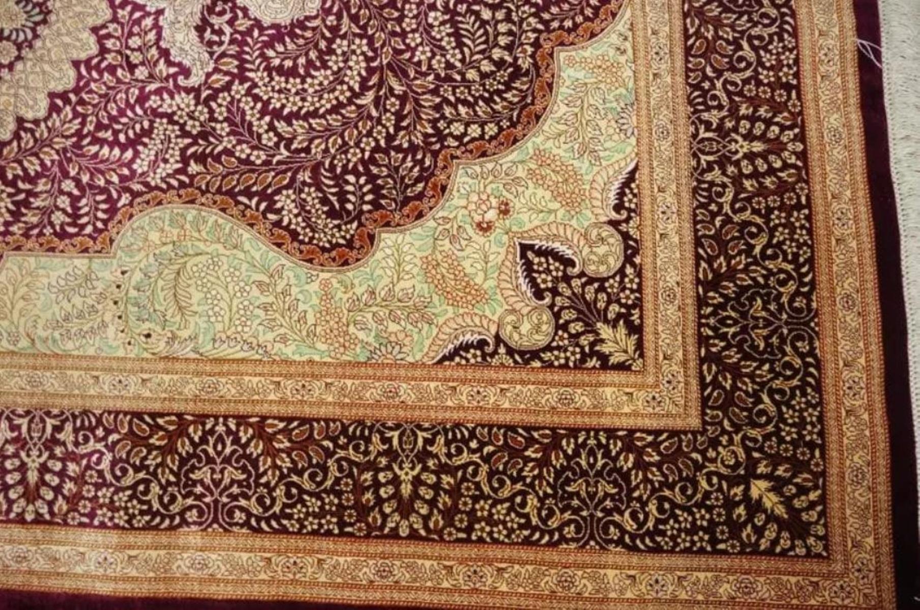 Very fine Persian Rug Qum 800 Knots per inch, Size 6.6 x 4.2  Silk and Silk foundation. Around 3,000,000 knots tied by hand one by one. It takes 2 years to complete this piece of art.