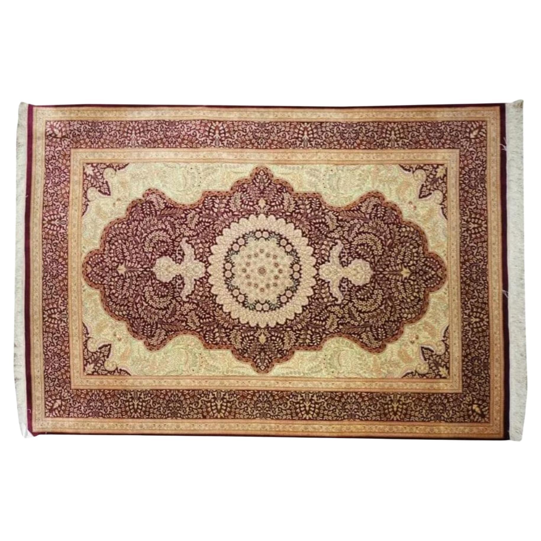 Very fine Persian Silk Ghom Rug - 6.6' x 4.2' For Sale