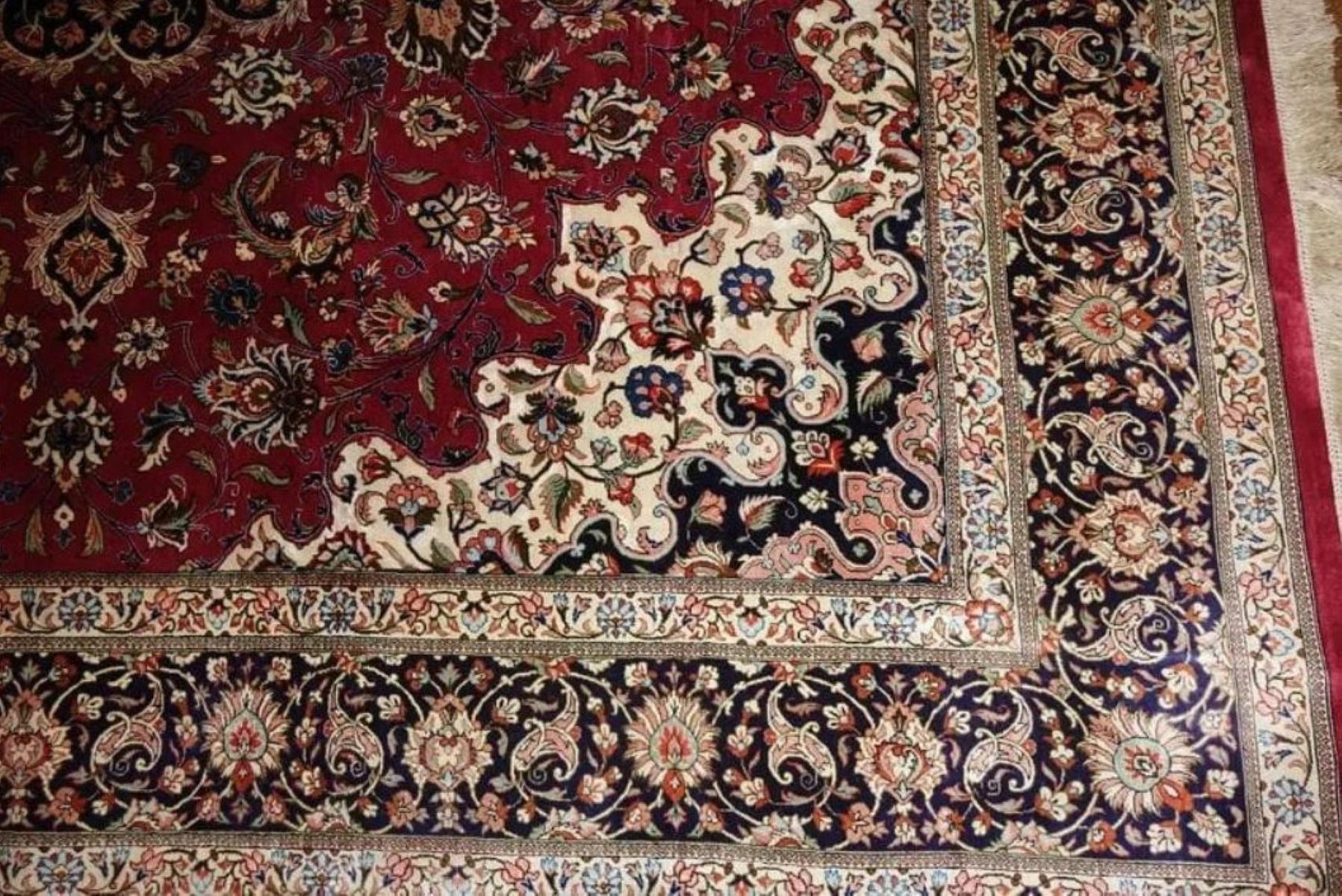 Very fine Persian Rug Qum 700 Knots per inch, Size 6.6 x 6.6 Iran Qum Ziaee Silk and Silk foundation. Around 4,000,000 knots tied by hand one by one. It takes 3 years to complete this piece of art.