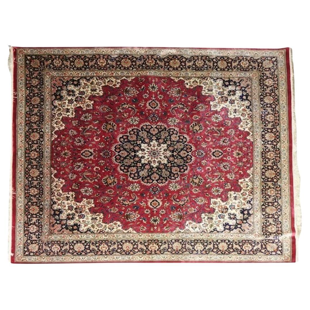 Très beau tapis persan en soie Ghom - 6.6' 6.6' en vente