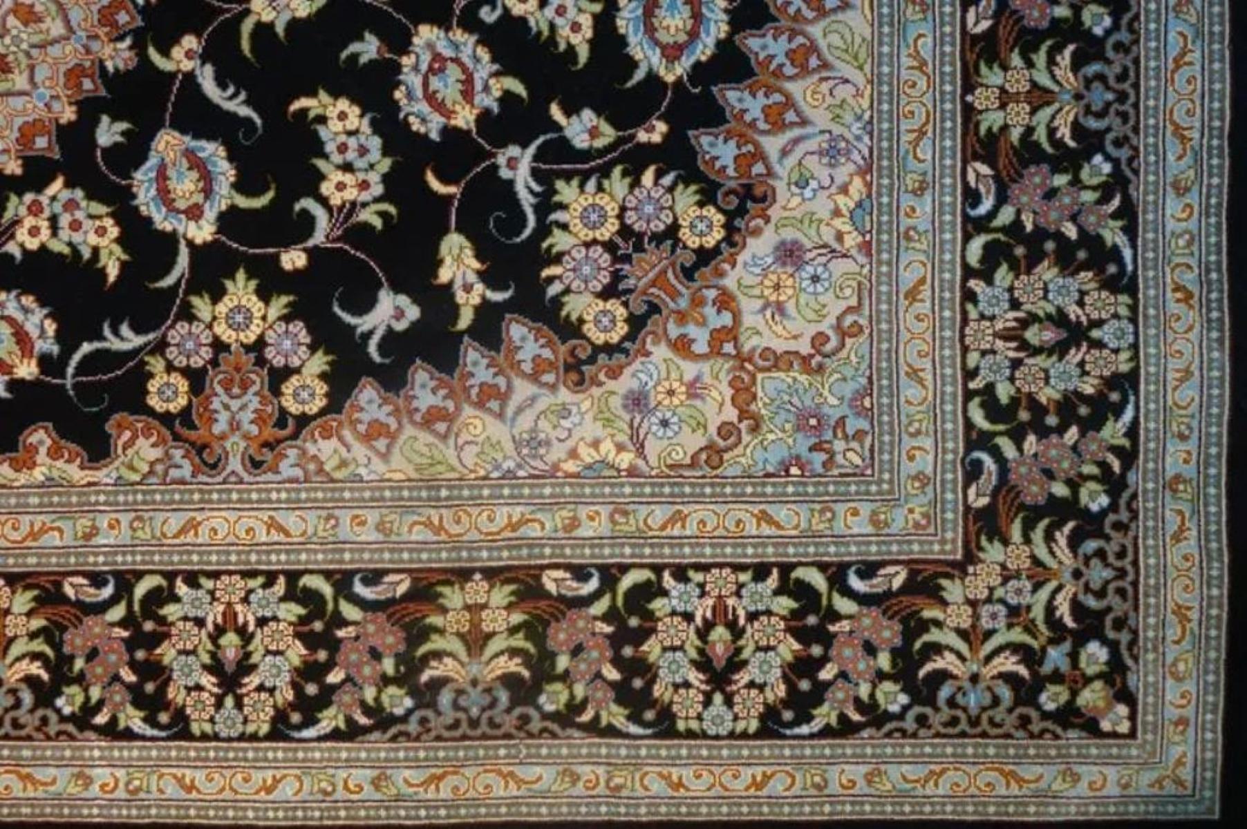 Very fine Persian Rug Qum 700 Knots per inch, Size 5 x 3.5 Iran Qum Esmeili Silk and Silk foundation. Around 1,700,000 knots tied by hand one by one. It takes a year to complete this piece of art.