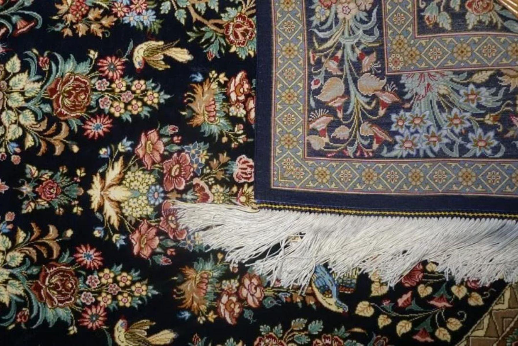 Contemporary Very fine Persian Silk Qum - 5' x  3.3' For Sale