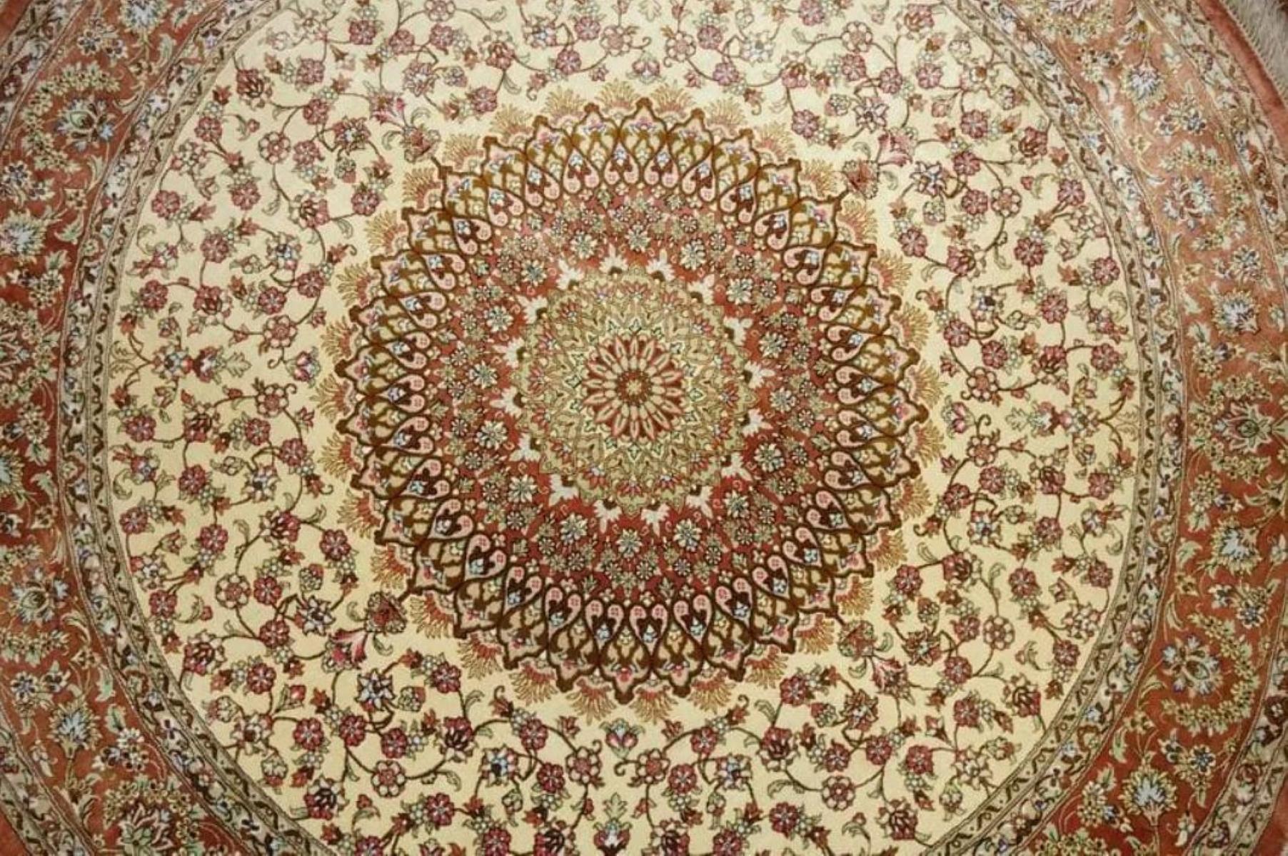 Hand-Woven Very fine Persian Silk Qum Rug - 5' x 5' For Sale
