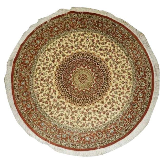 Silk Sino Persian Round Rug 6 Foot For Sale at 1stDibs