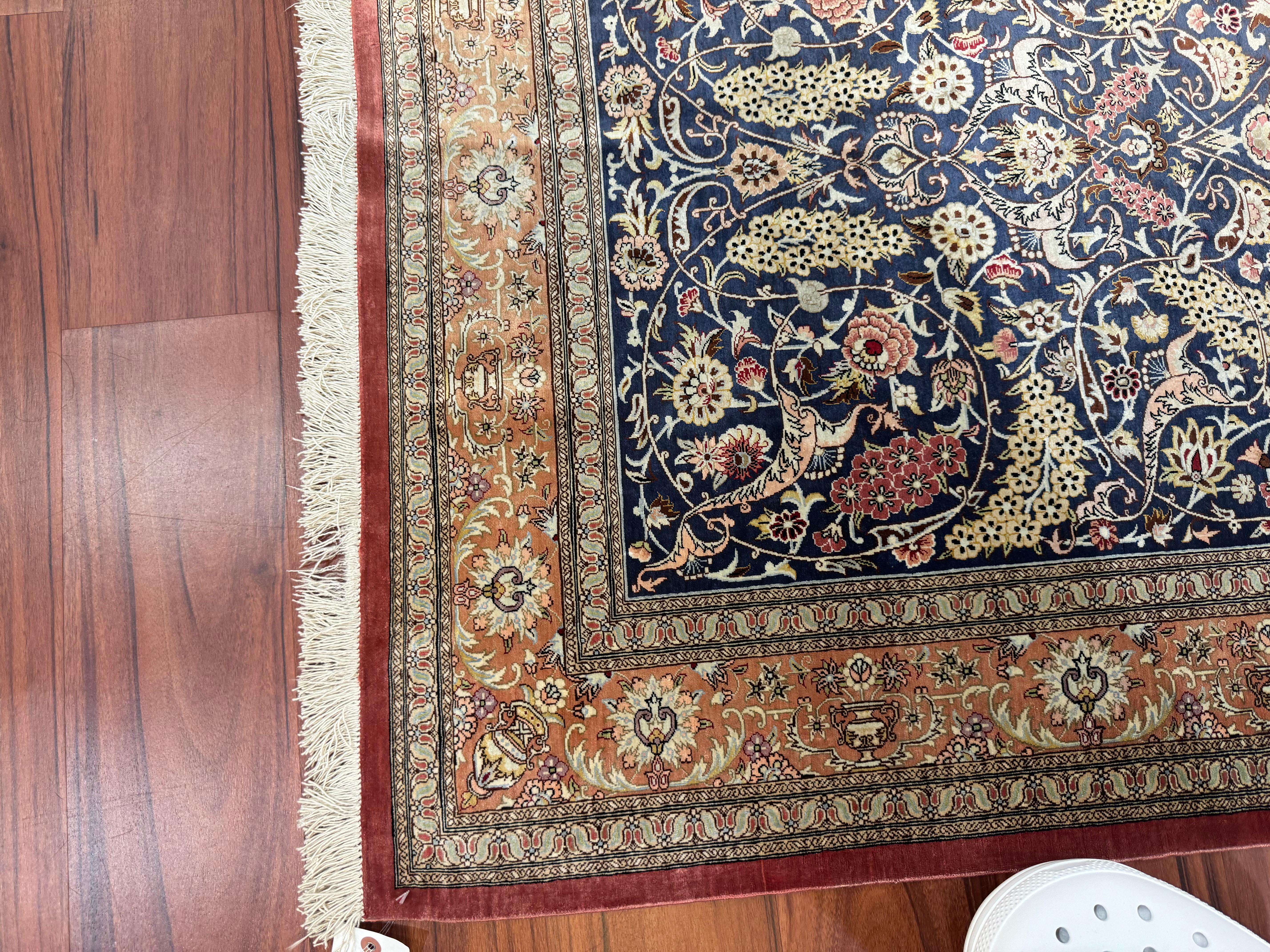 Hand-Woven Very Fine Persian Silk Qum Rug For Sale