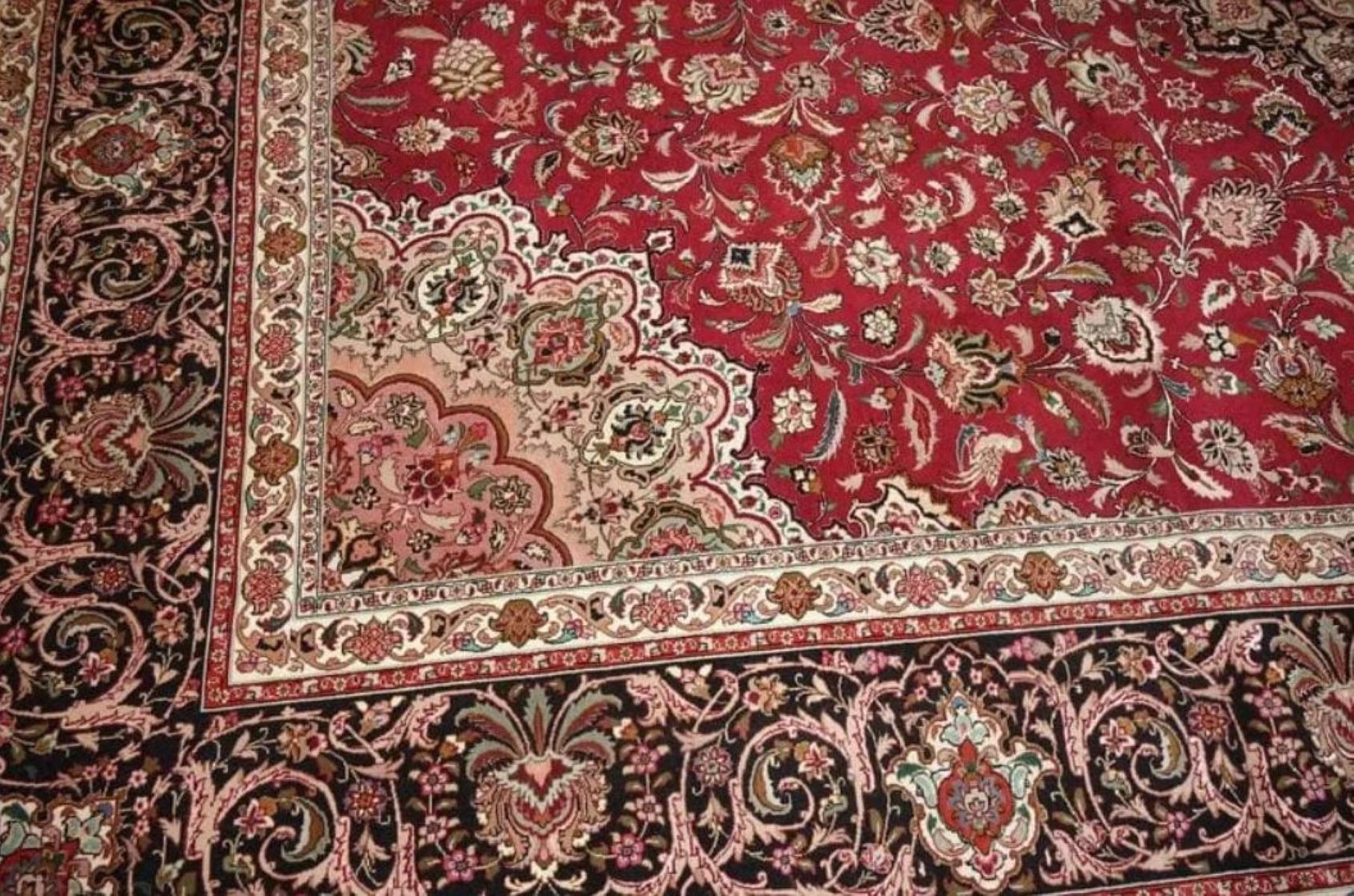 Perse Très beau tapis persan Tabriz en soie et laine - 10' x 13,3' en vente