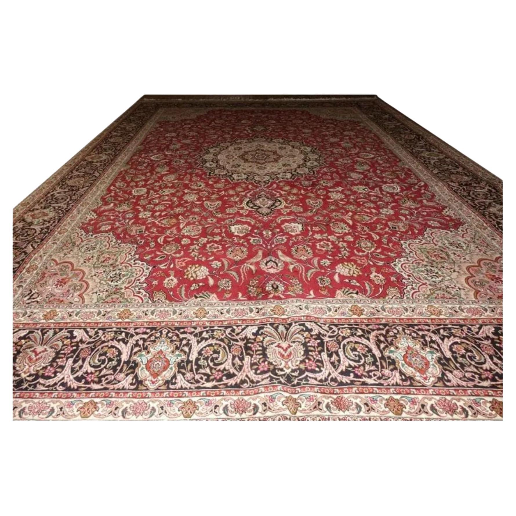 Très beau tapis persan Tabriz en soie et laine - 10' x 13,3' en vente