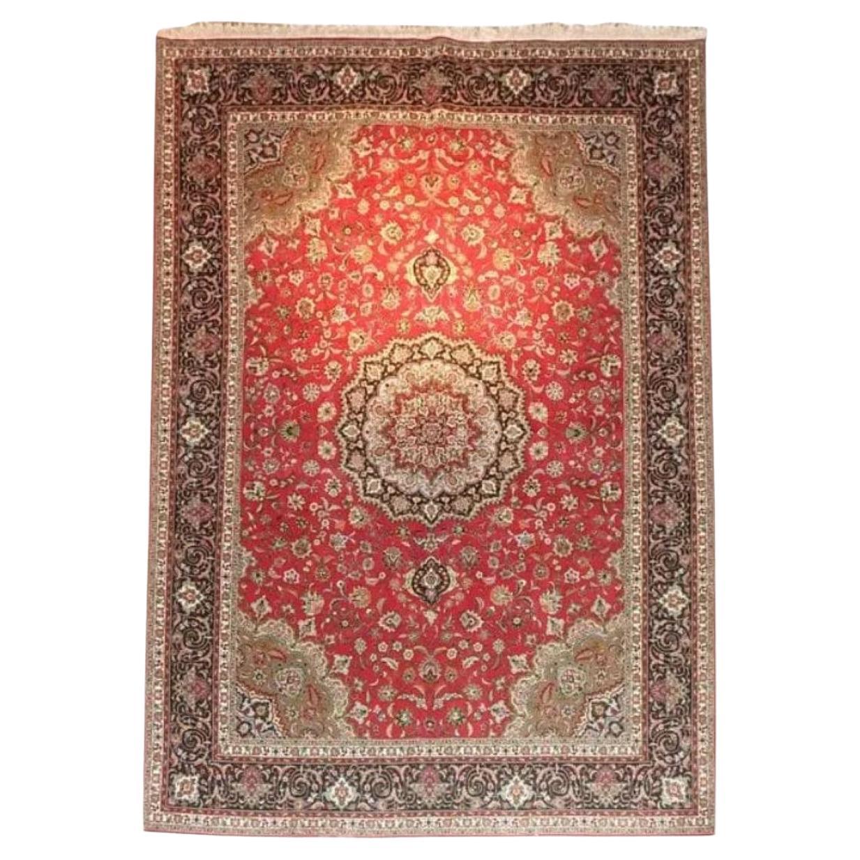 Très beau tapis persan Tabriz en soie et laine - 11.8' x 8.3'