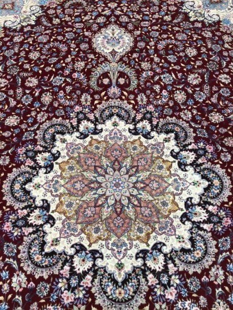 Hand-Knotted Very fine Persian Wool and Silk Tabriz Rug 11.7' x 16.7' For Sale