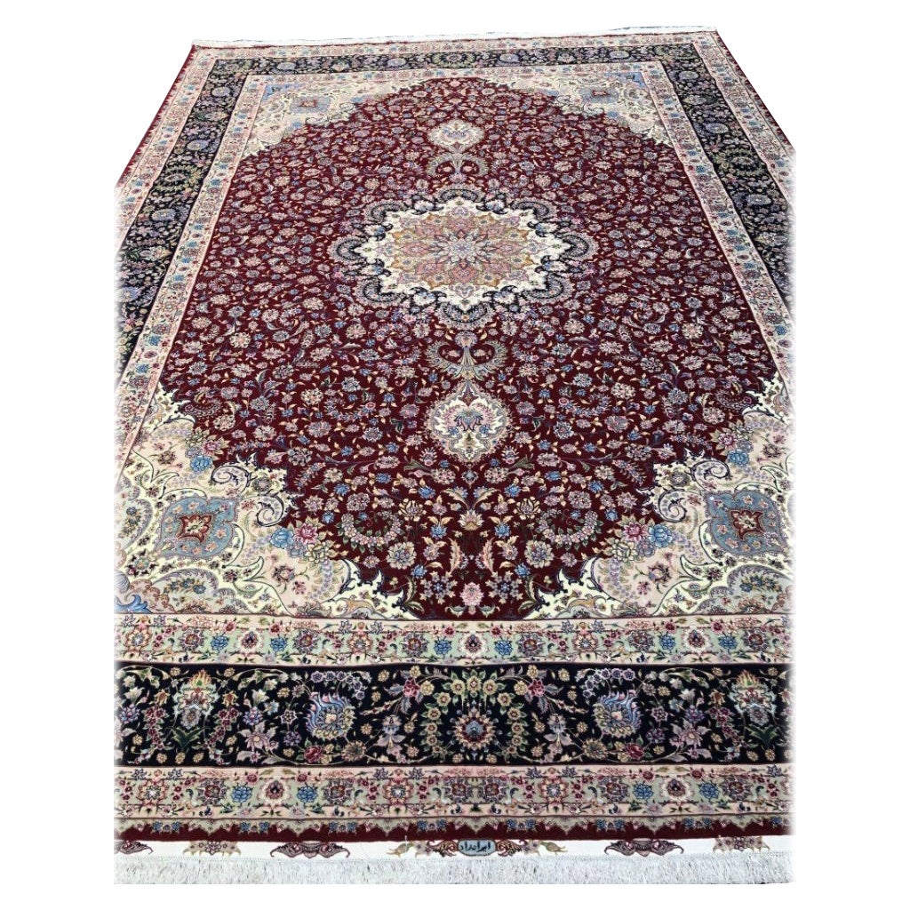 Tappeto Tabriz persiano in lana e seta molto fine 11,7' x 16,7'