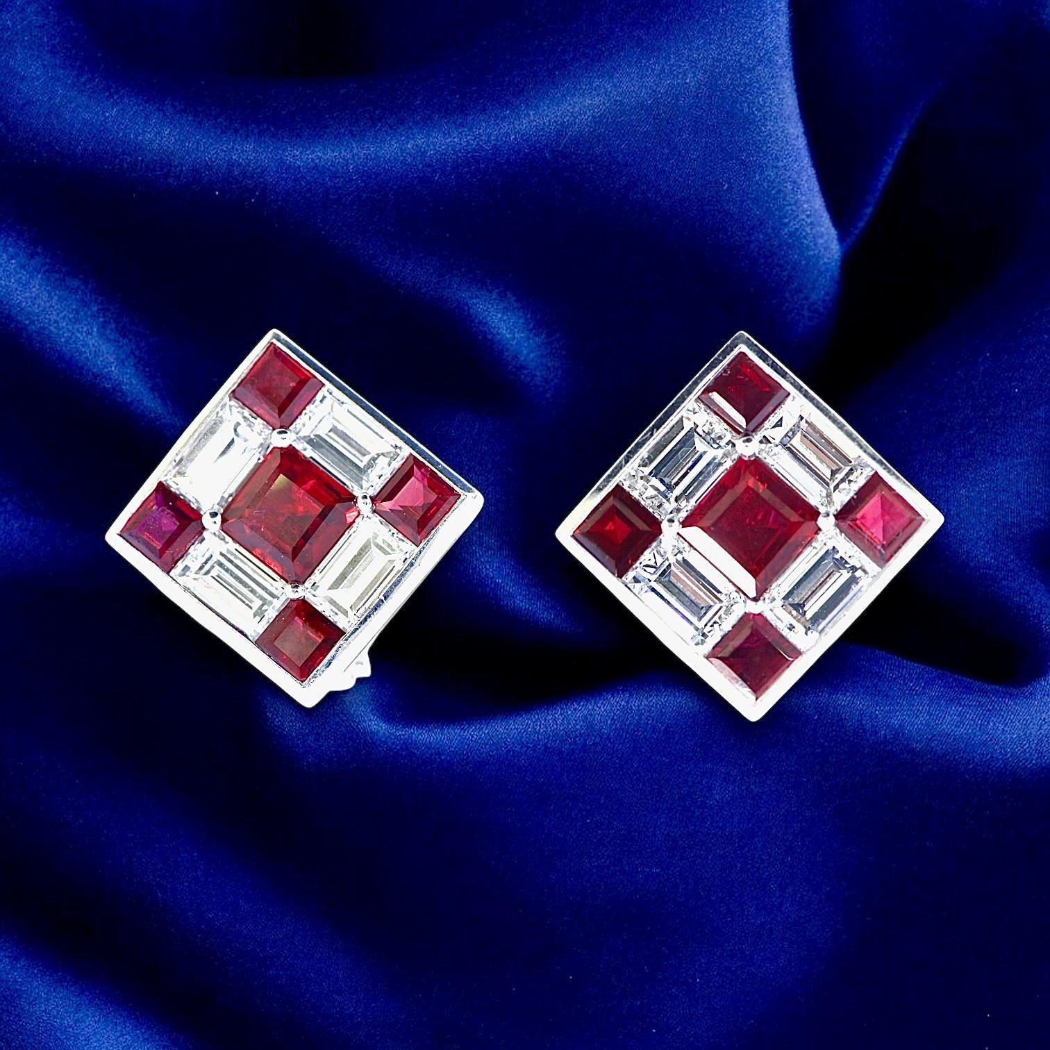 Contemporary Very Fine Pigeon Blood Burma Ruby, 5.04 cts., and Diamond Earrings, circa 2010.