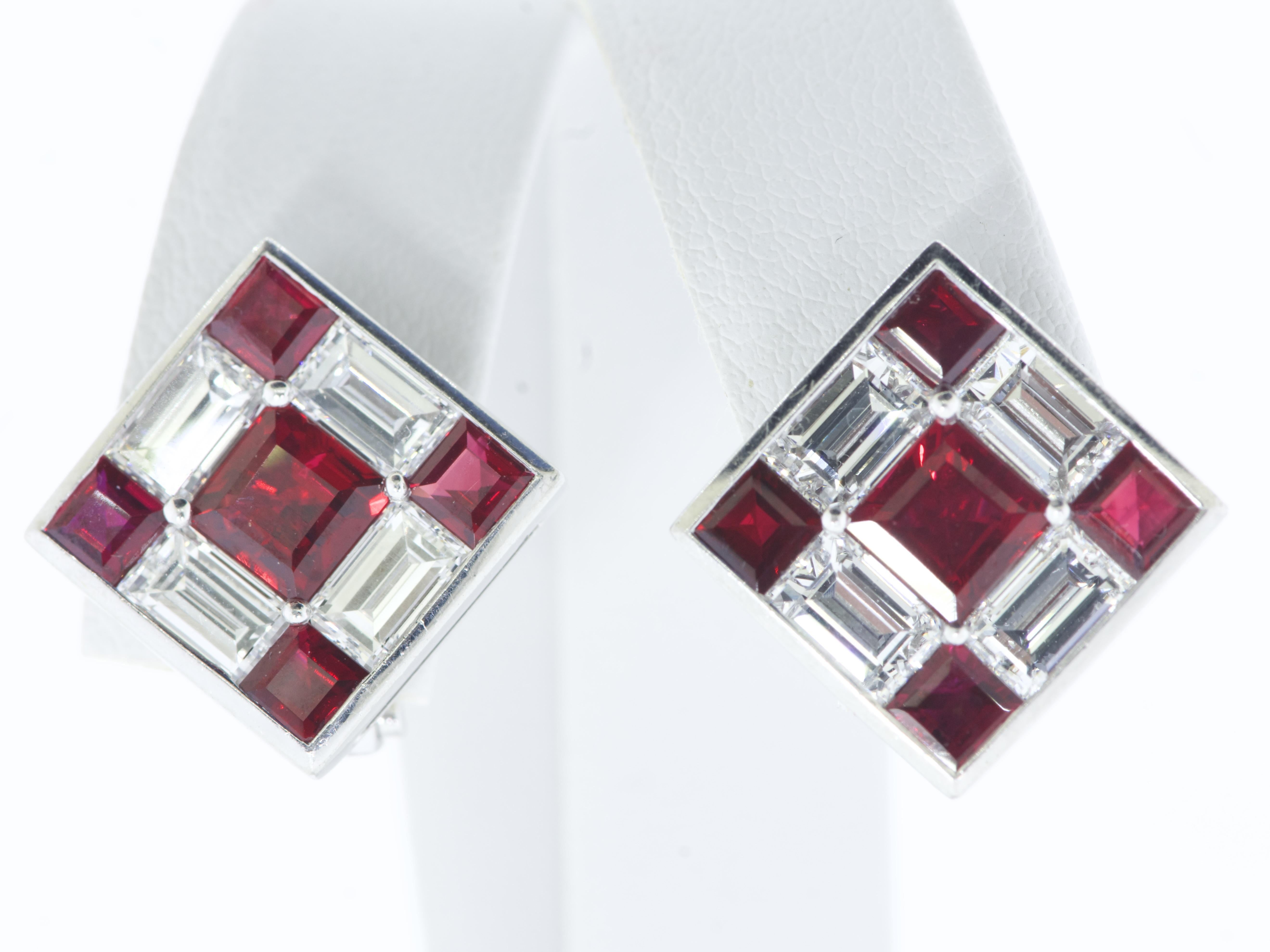 Very Fine Pigeon Blood Burma Ruby, 5.04 cts., and Diamond Earrings, circa 2010. In Excellent Condition In Aspen, CO
