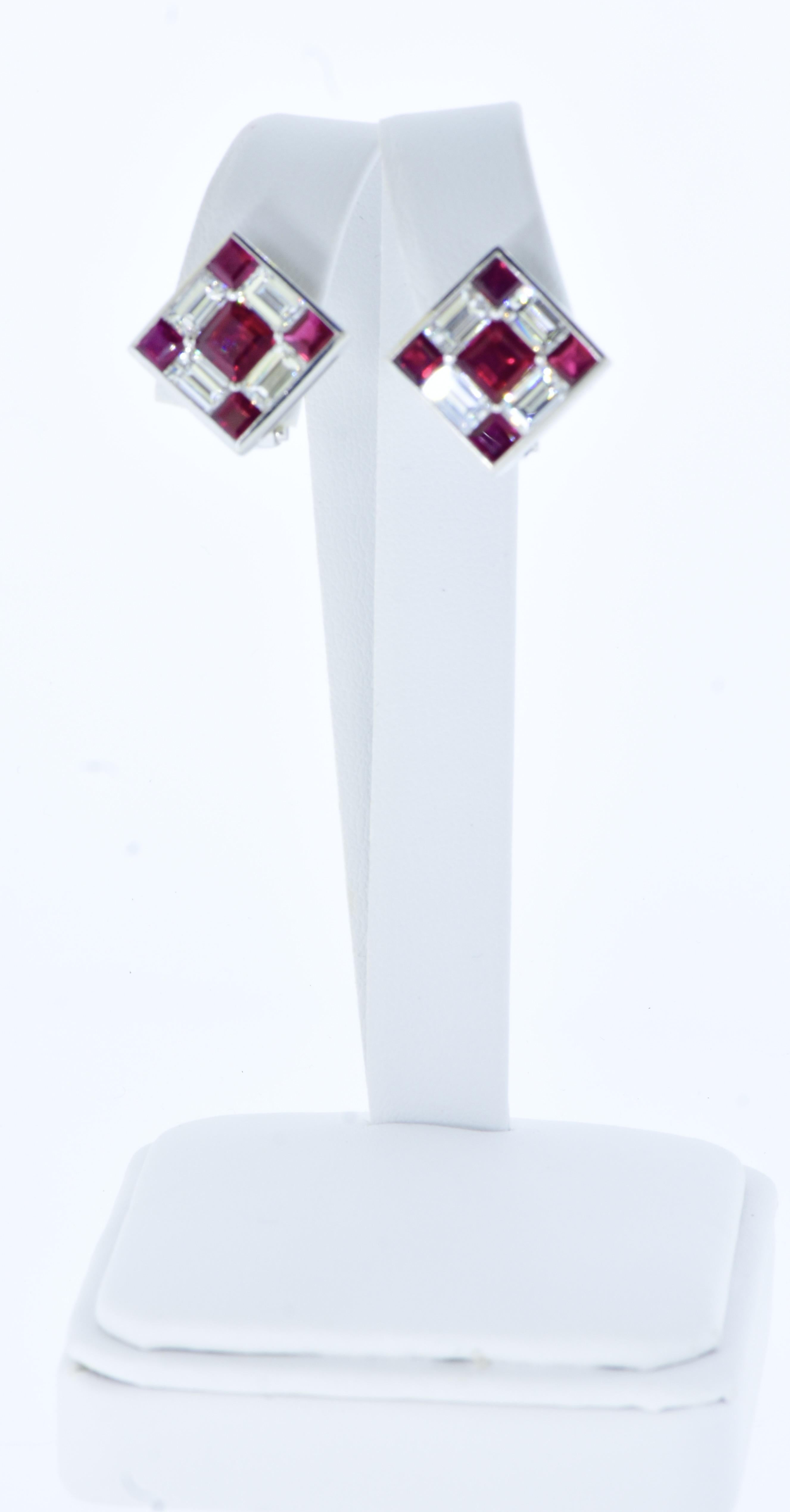Women's or Men's Very Fine Pigeon Blood Burma Ruby, 5.04 cts., and Diamond Earrings, circa 2010.