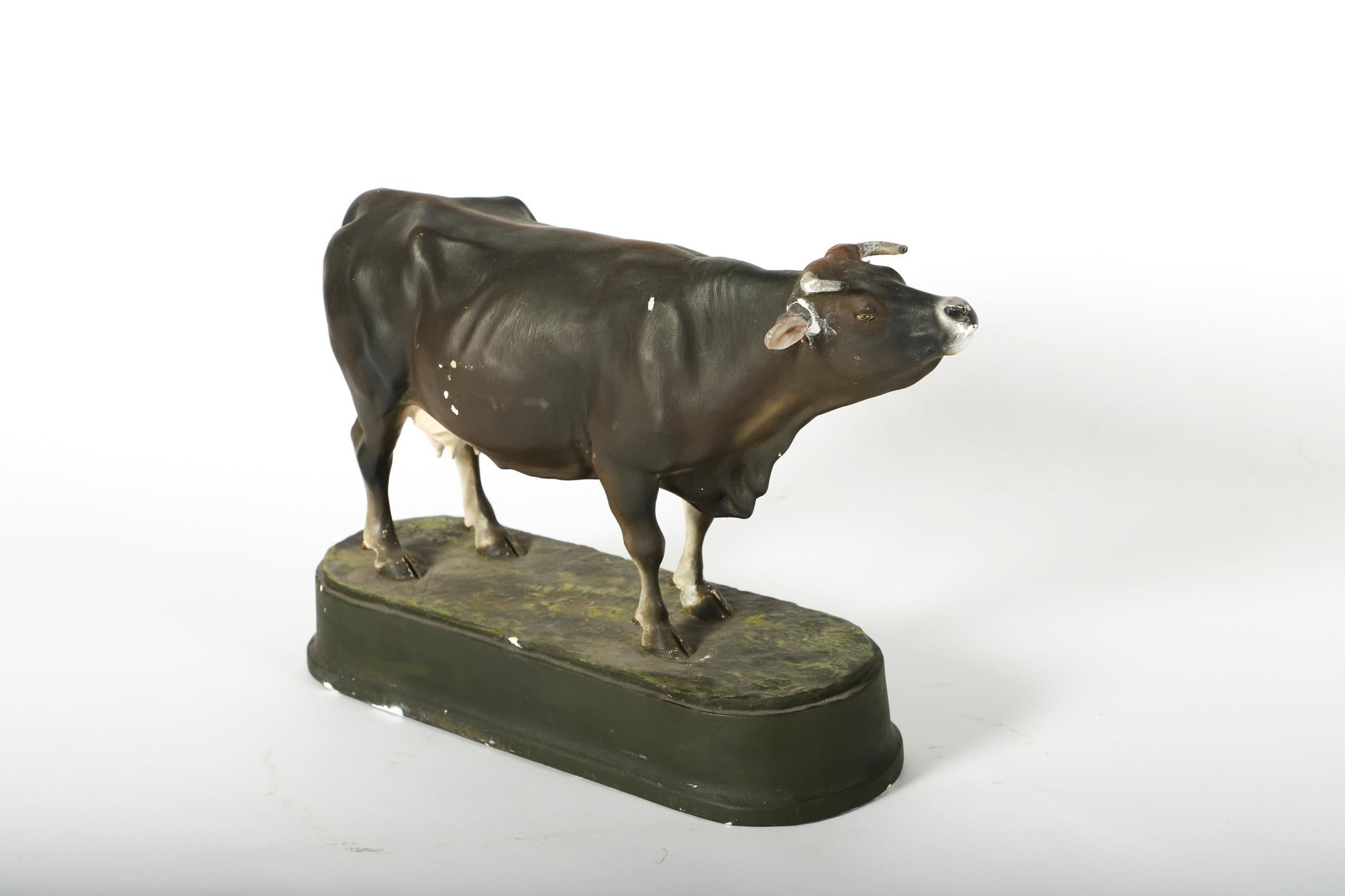 Painted Very Fine Plaster Model of a Swiss Cow by W. Gebler, 1913 For Sale