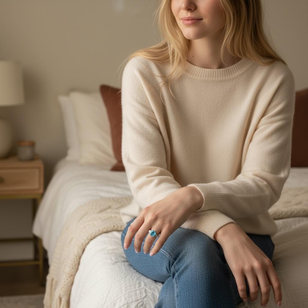 Contemporain Platine très fin, diamant blanc a  Zircon bleu vif  Bague de Pierre/Famille en vente