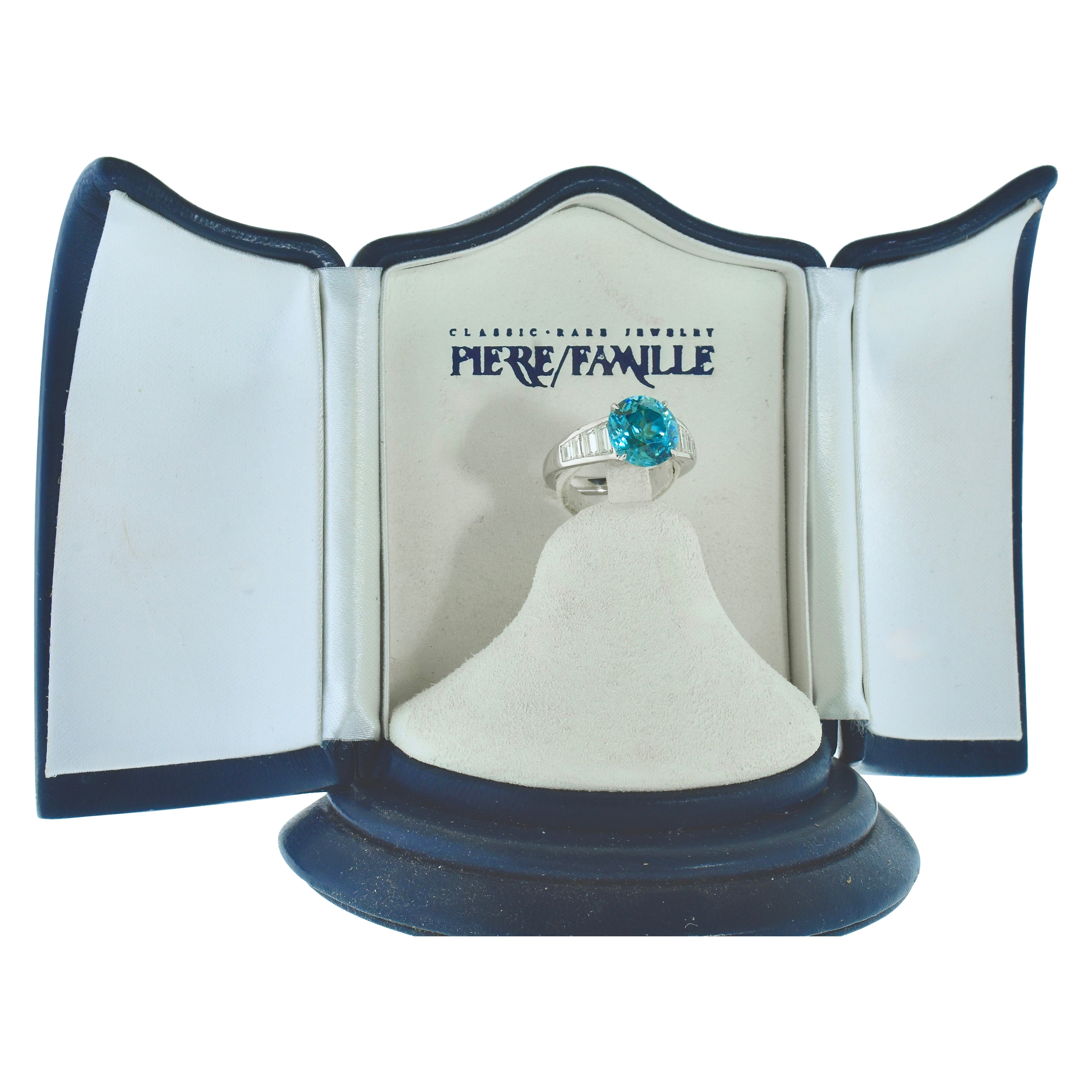 Platino finissimo, diamante bianco a  Zircone blu brillante  Anello di Pierre/Famille