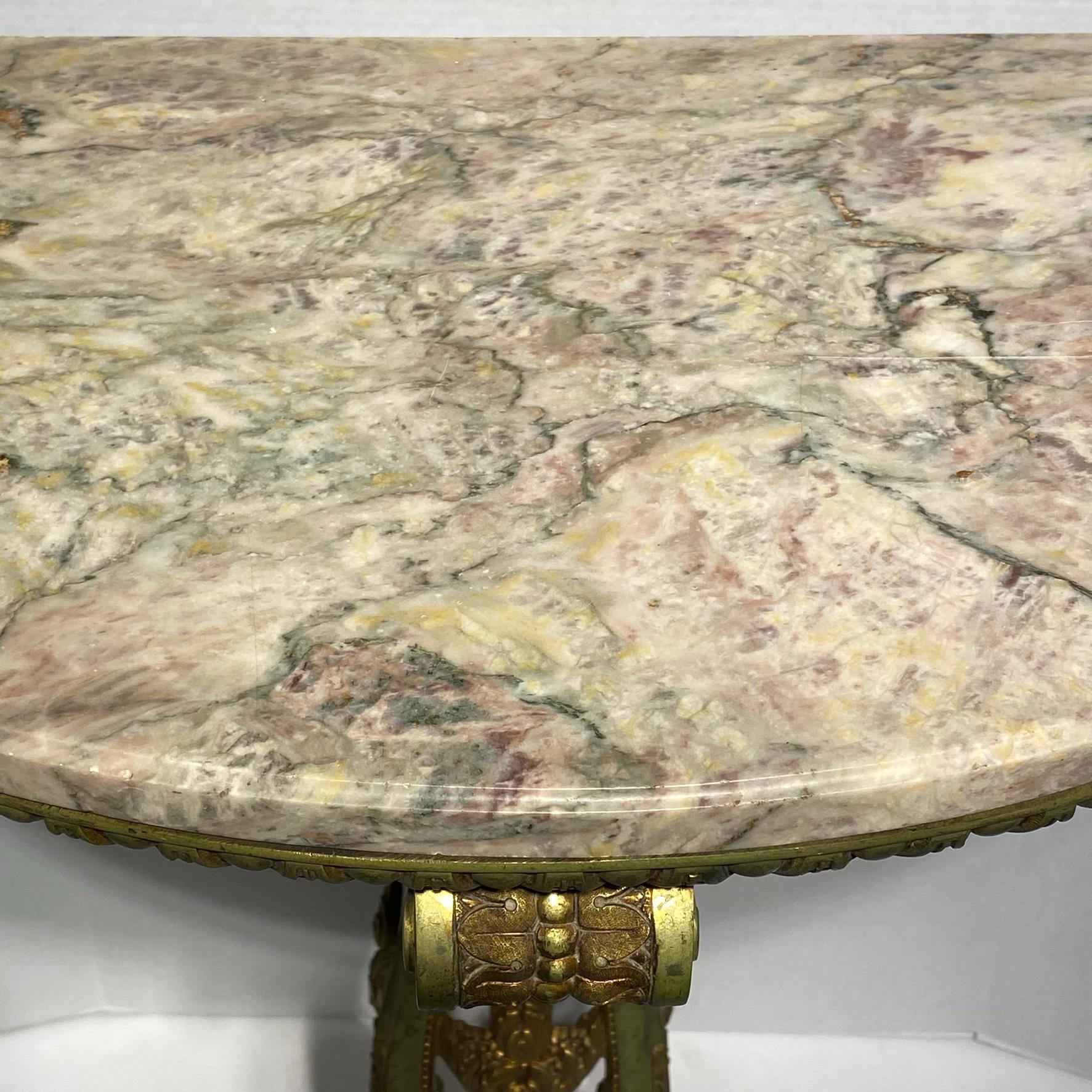 Very Fine Quality French Bronze Marble-Top Demilune Console Table For Sale 8