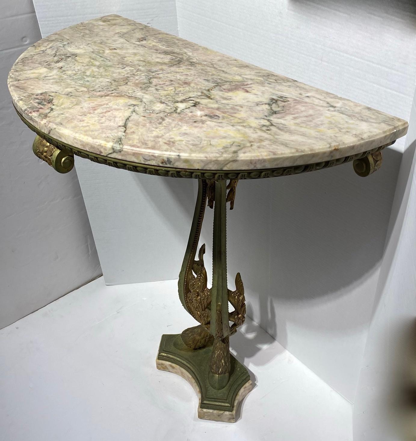 Very Fine Quality French Bronze Marble-Top Demilune Console Table For Sale 10