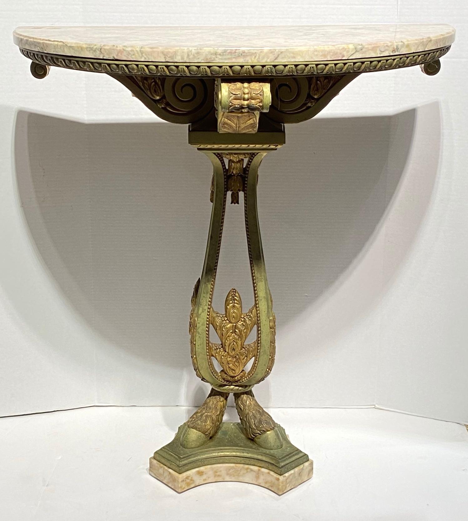 Louis XVI Very Fine Quality French Bronze Marble-Top Demilune Console Table For Sale